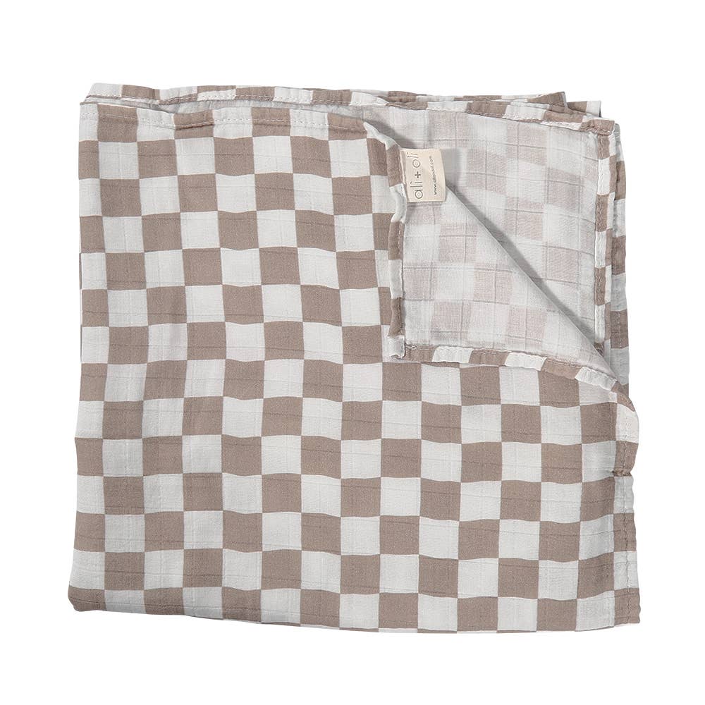 Bamboo Muslin Swaddle Blanket | Mocha Check