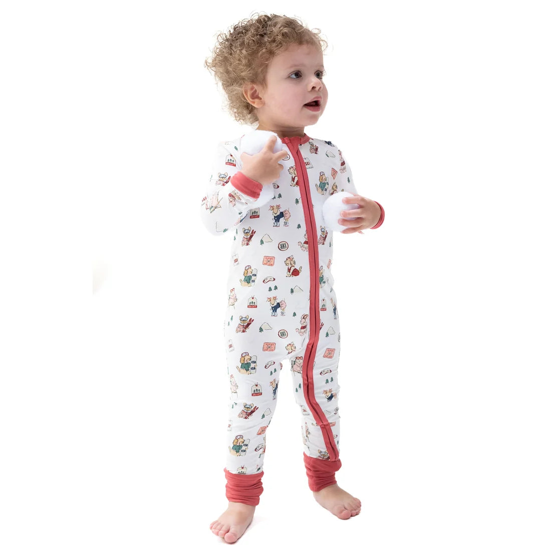 Convertible Romper | Winter Sports Dogs Pink