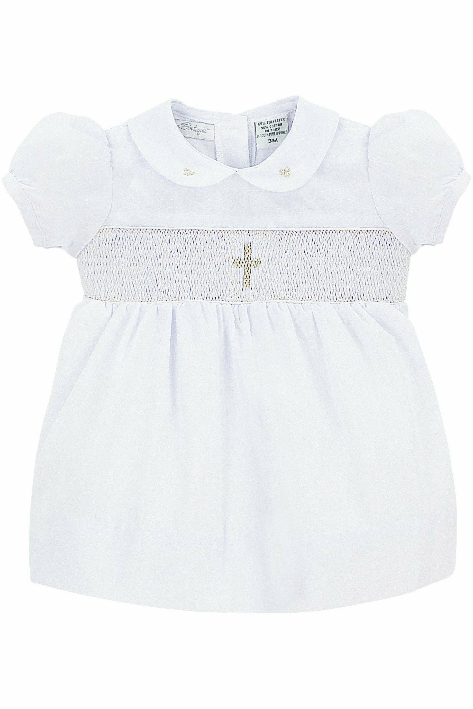 Baby Girls Christening Smocked Cross Dress