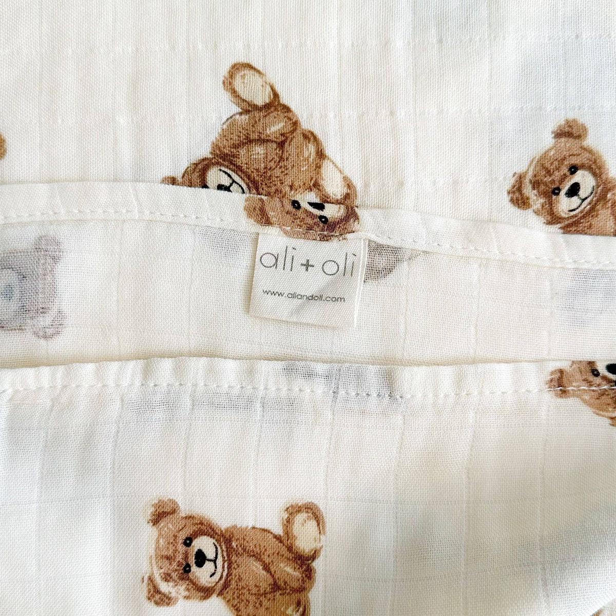 Bamboo Muslin Swaddle Baby Blanket | Teddy Bear