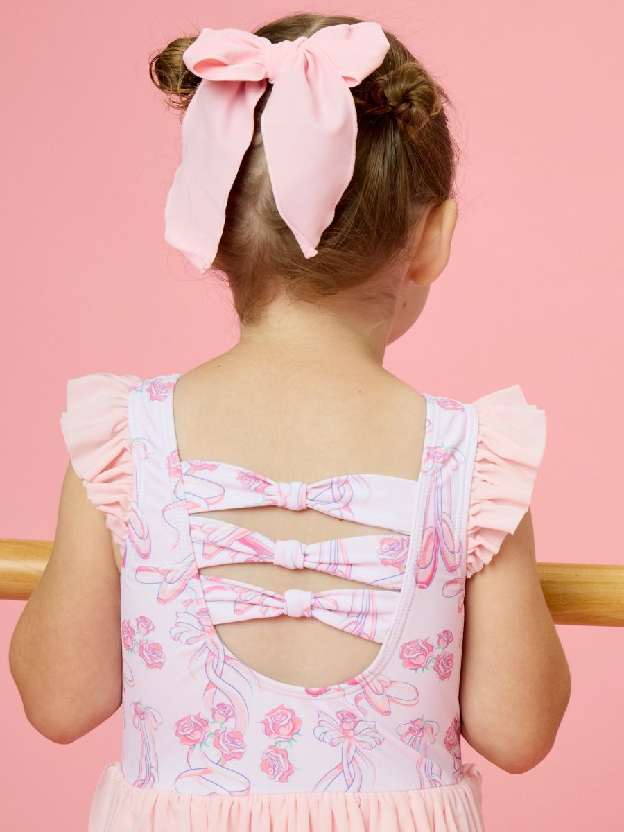 Rosy Ballet Bows Flutter Sleeve Dance & Gymnastics Leotard