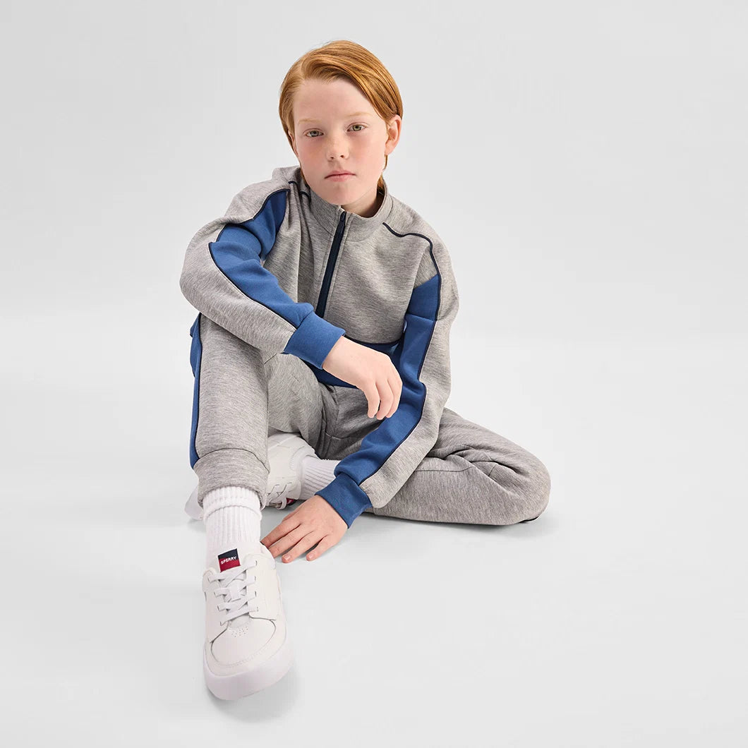 Grey Mix and Blue Scuba Knit Half-Zip Pullover & Joggers
