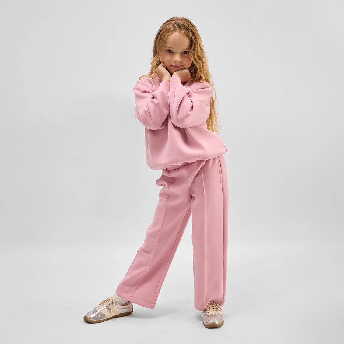 Dance Embossed Bubblegum Scuba Knit Sweatshirt & Wide Leg Joggers