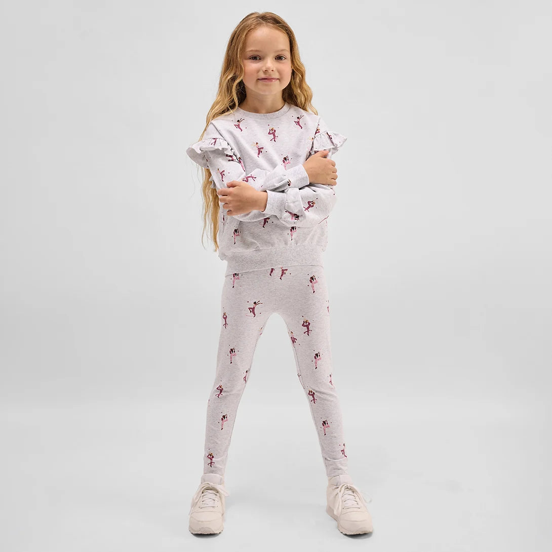 Dancer Print on Light Grey Mix Girl's Sweatshirt & Leggings