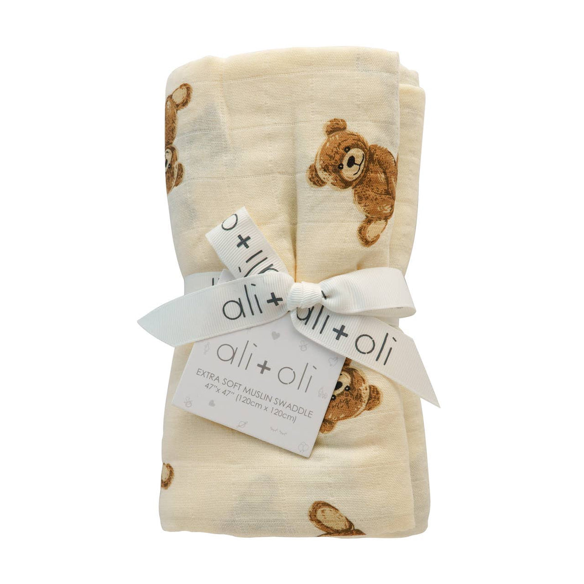 Bamboo Muslin Swaddle Baby Blanket | Teddy Bear