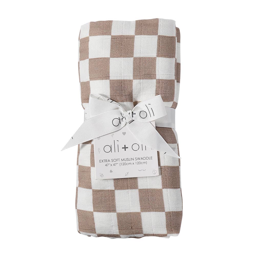 Bamboo Muslin Swaddle Blanket | Mocha Check