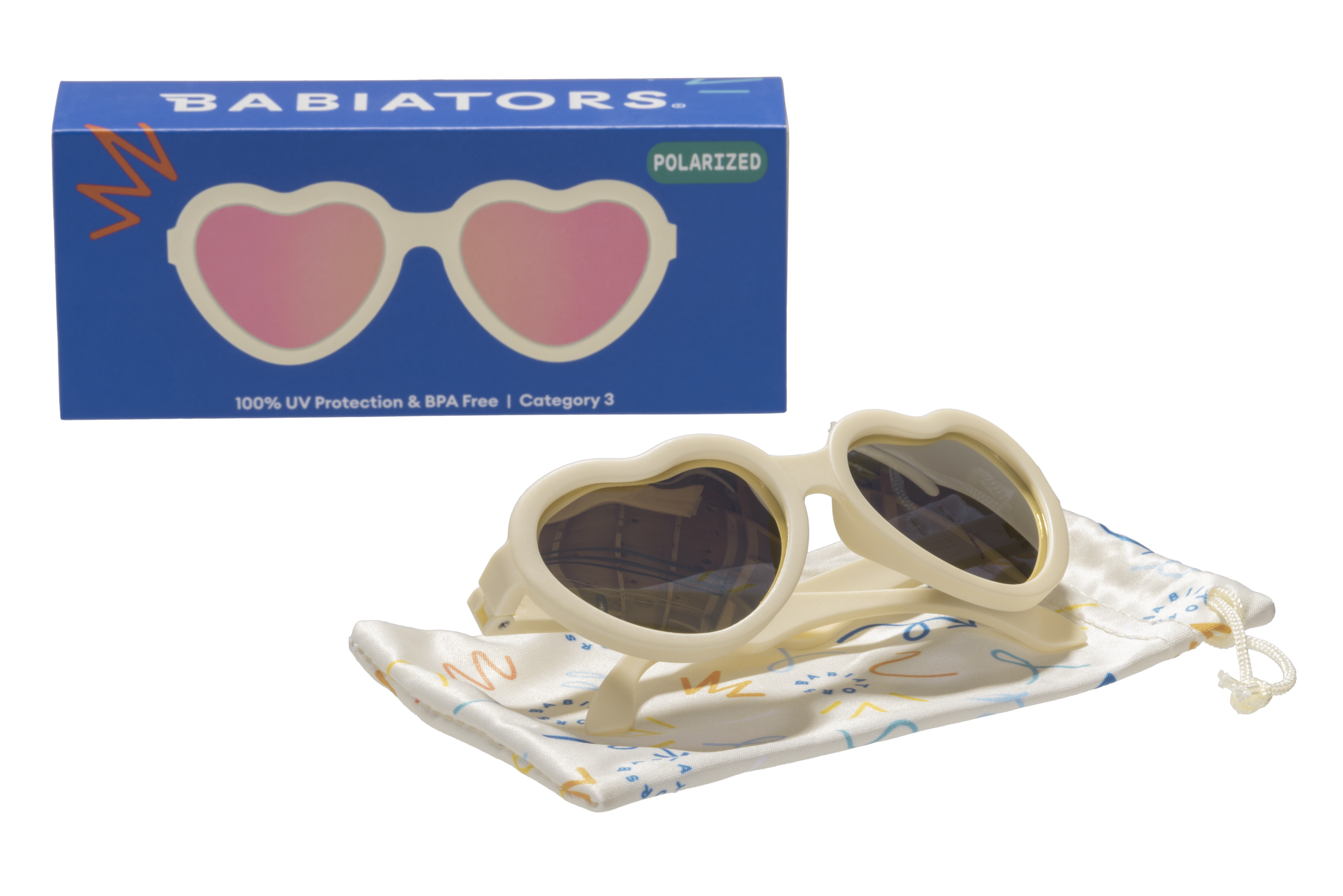 Sweet Cream Polarized Heart Sunglasses with Mirrored Lens
