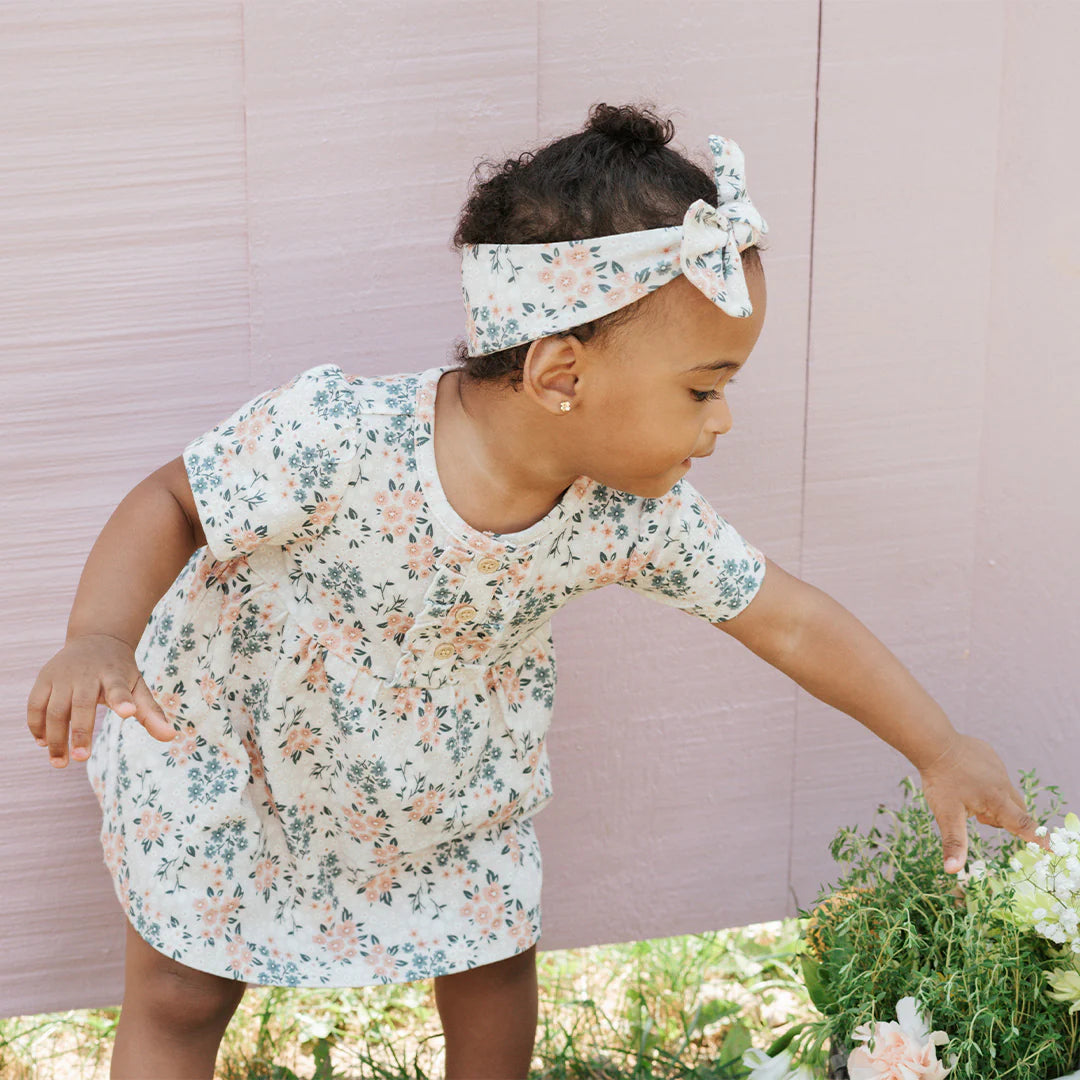 Spring Flowers Print on Creme Bodysuit Dress