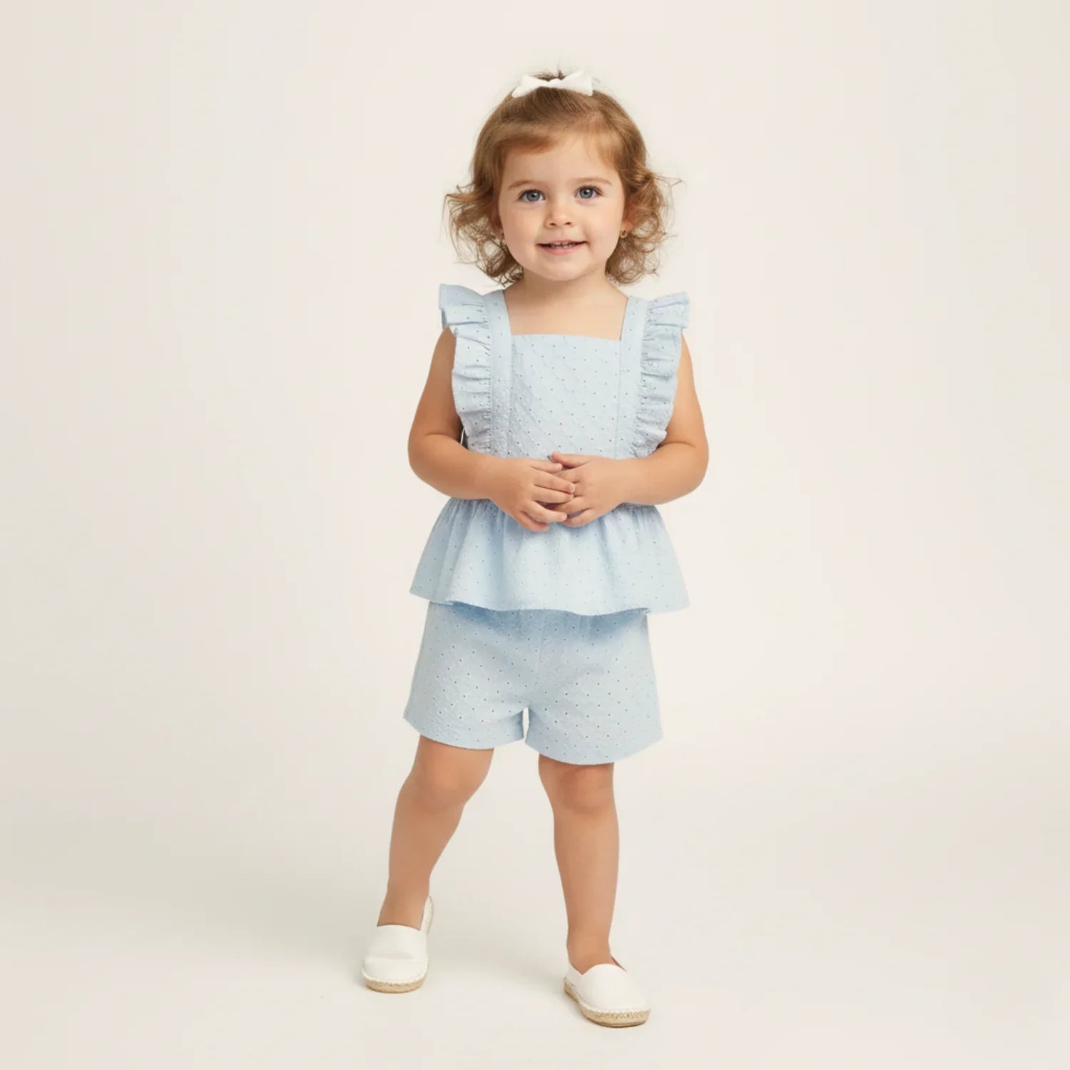 Eyelet Flutter Top & Shorts Set | Light Blue