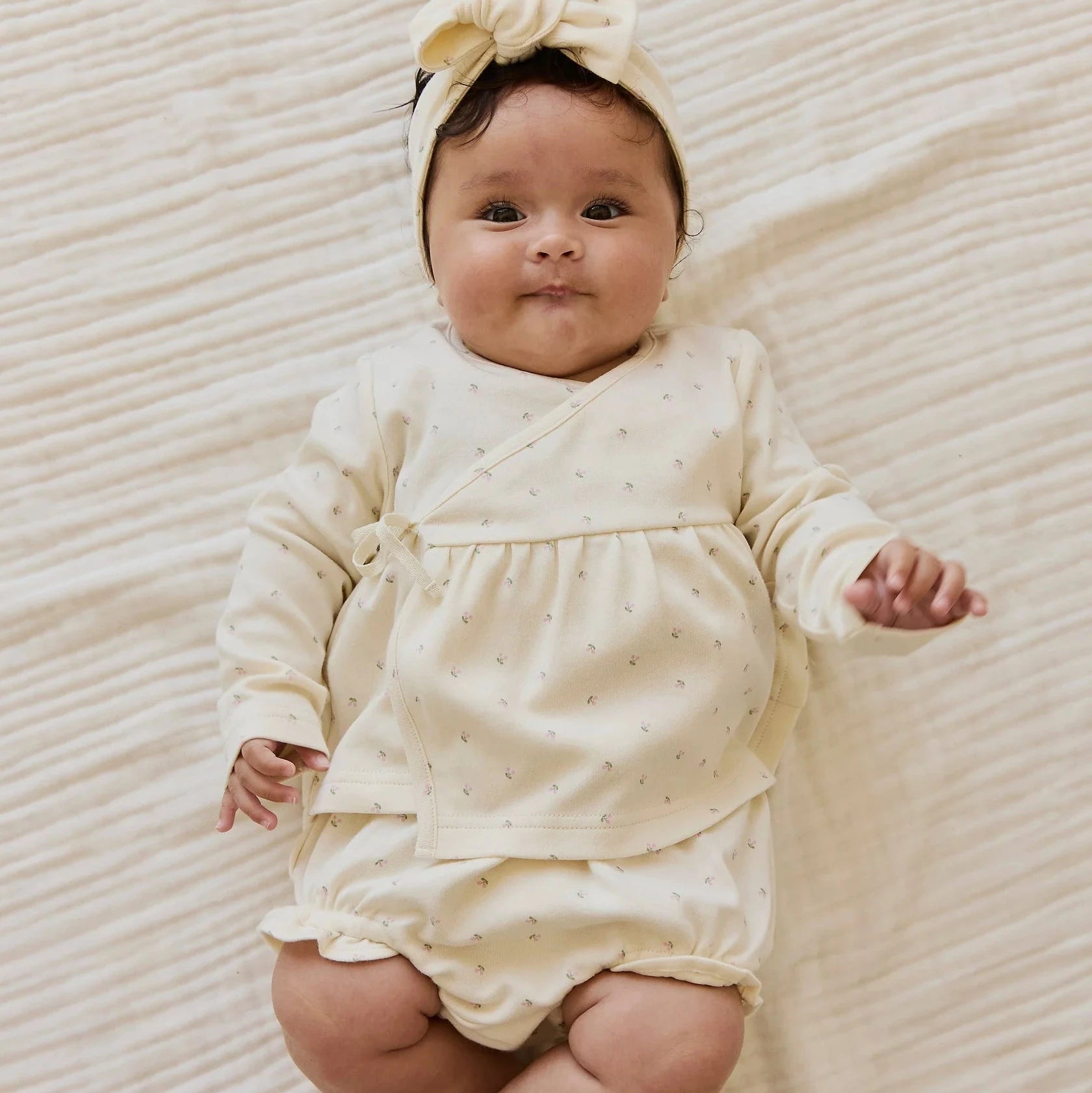 Organic Cotton Petal Wrap Top | Ditsy Cherries
