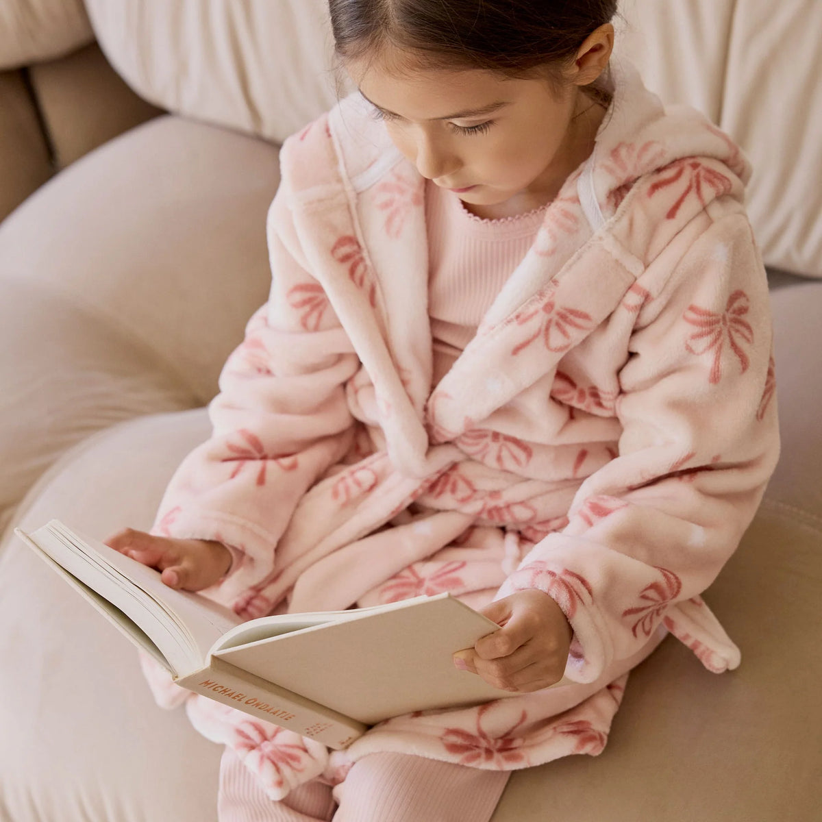 Ribbon Print on Misty Pink Plush Robe