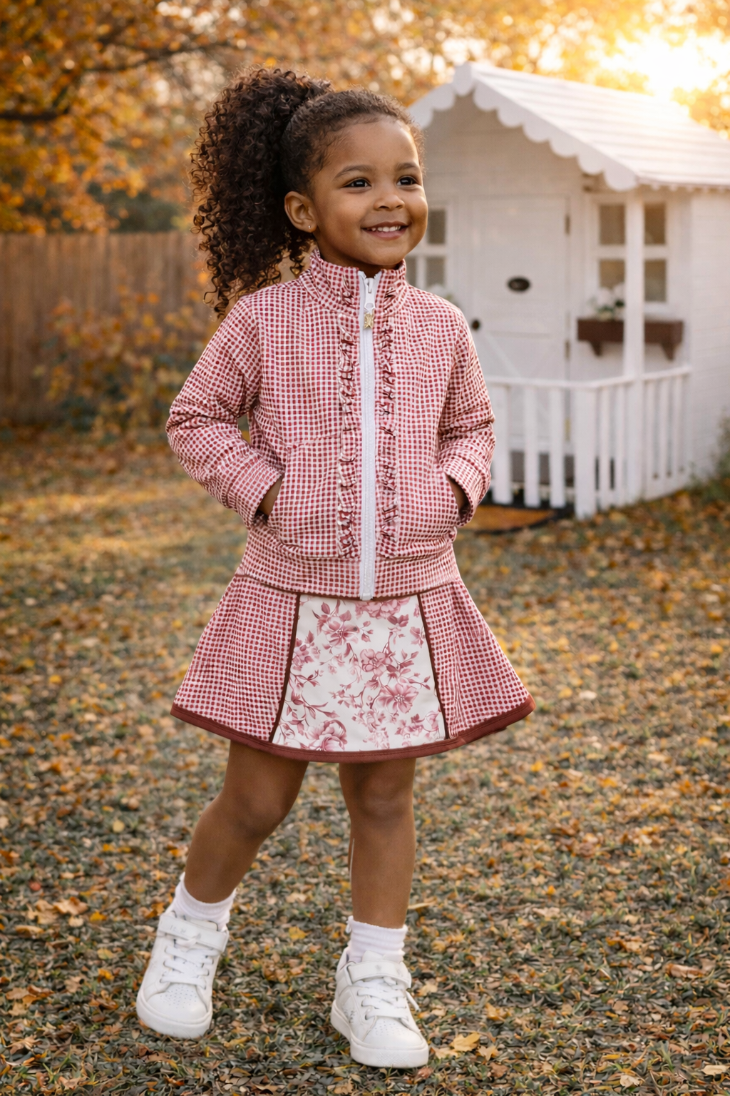 Zip Up Skort Set | Floral Gingham
