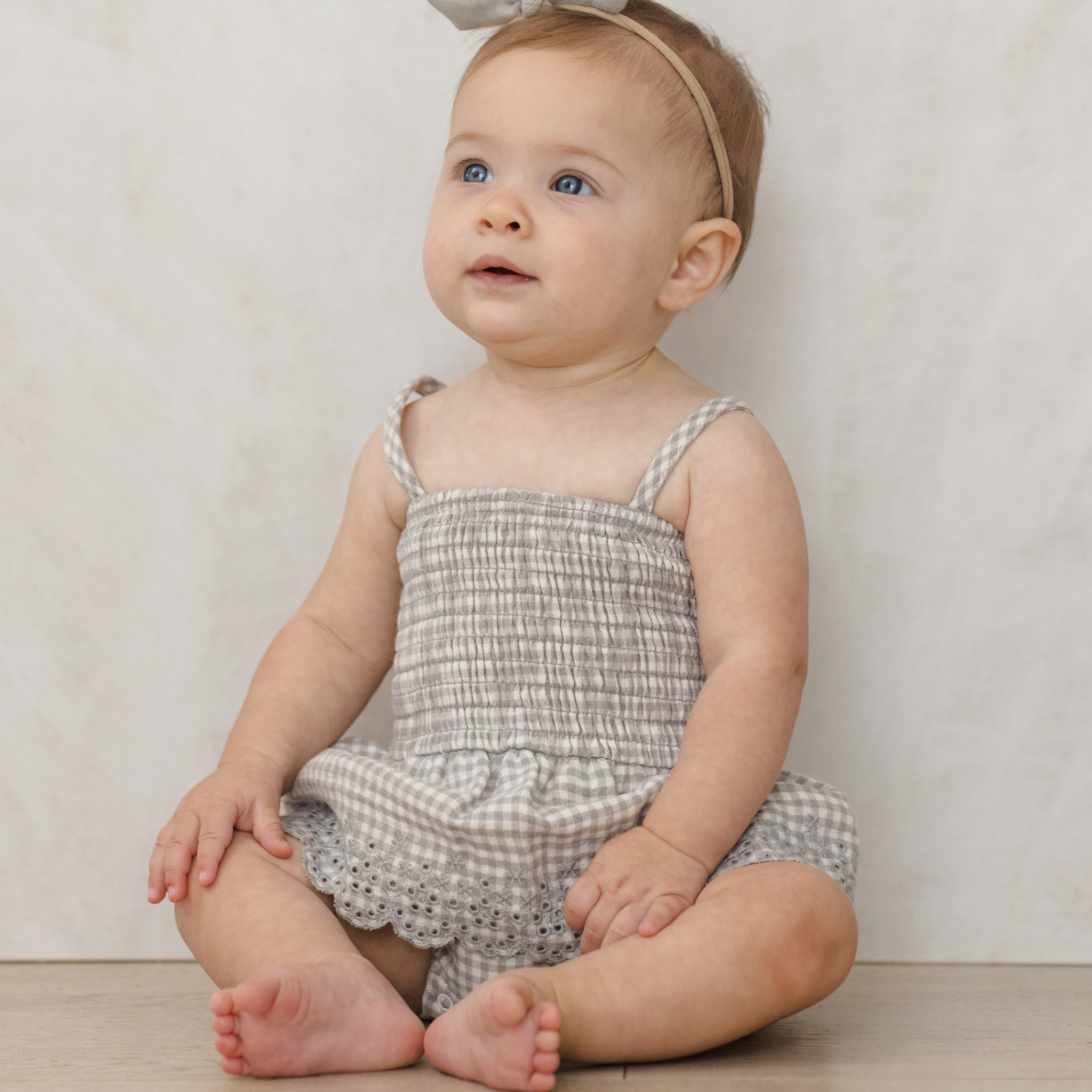 Smocked Skirted Romper | Sage Gingham