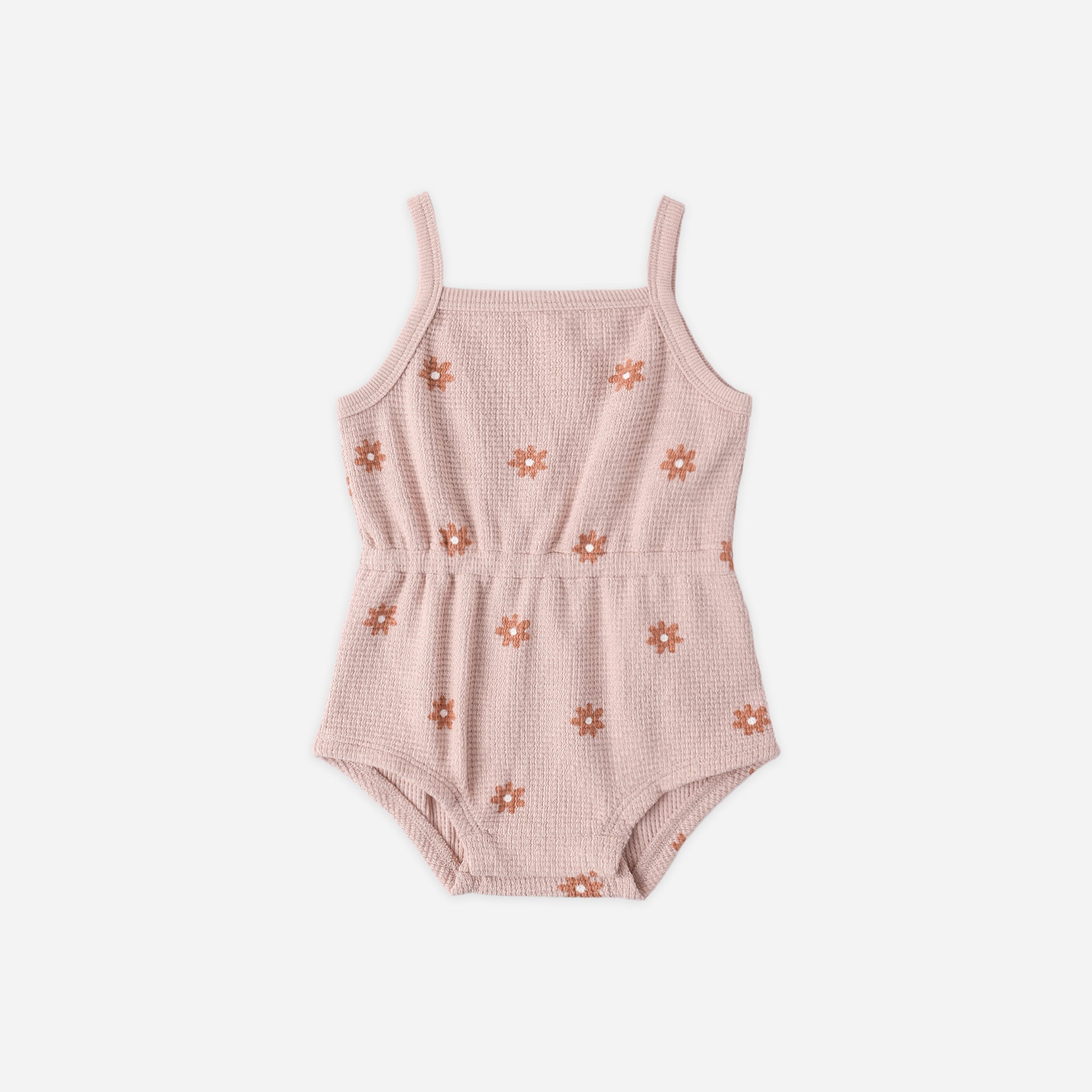 Waffle Cinch Romper | Pink Daisy
