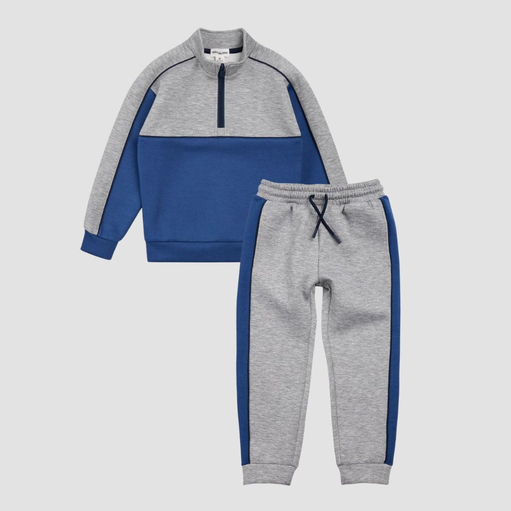 Grey Mix and Blue Scuba Knit Half-Zip Pullover & Joggers
