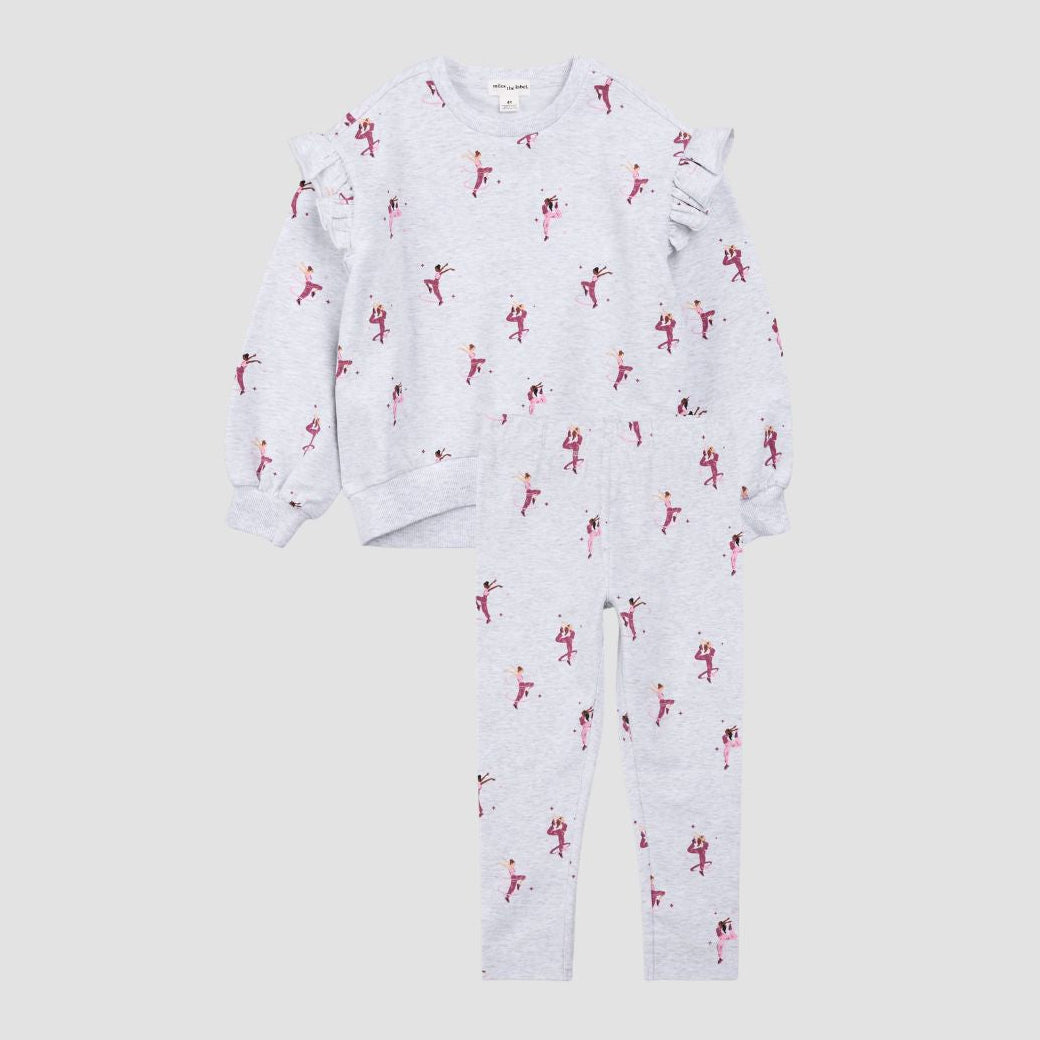 Dancer Print on Light Grey Mix Girl's Sweatshirt & Leggings