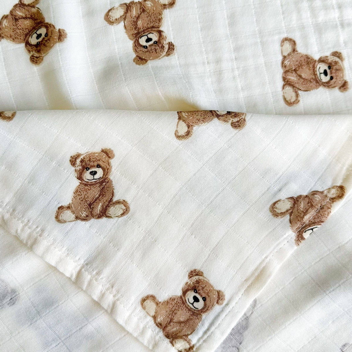 Bamboo Muslin Swaddle Baby Blanket | Teddy Bear