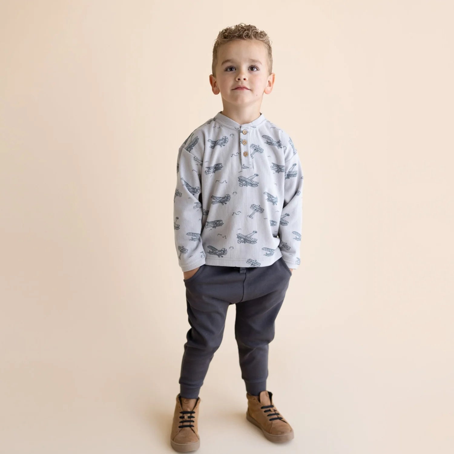 Organic Henley Tee - Airplanes