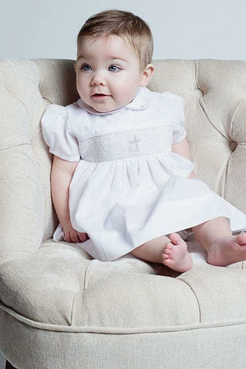 Baby Girls Christening Smocked Cross Dress