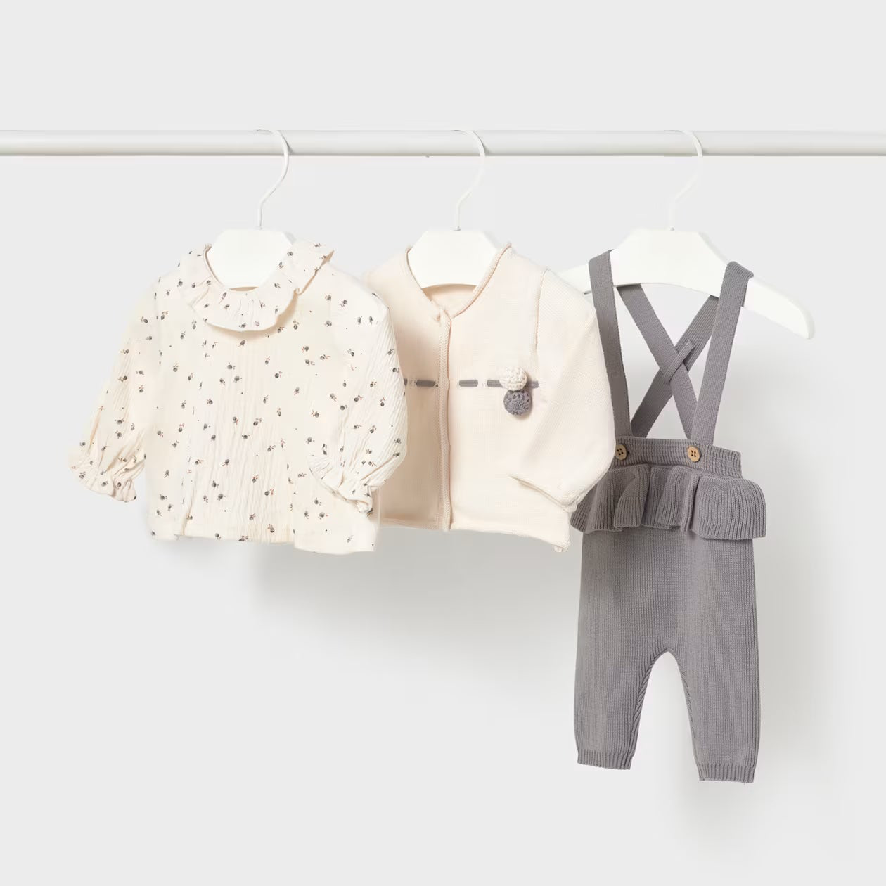 3 Piece Baby Girl Set | Knit Overalls