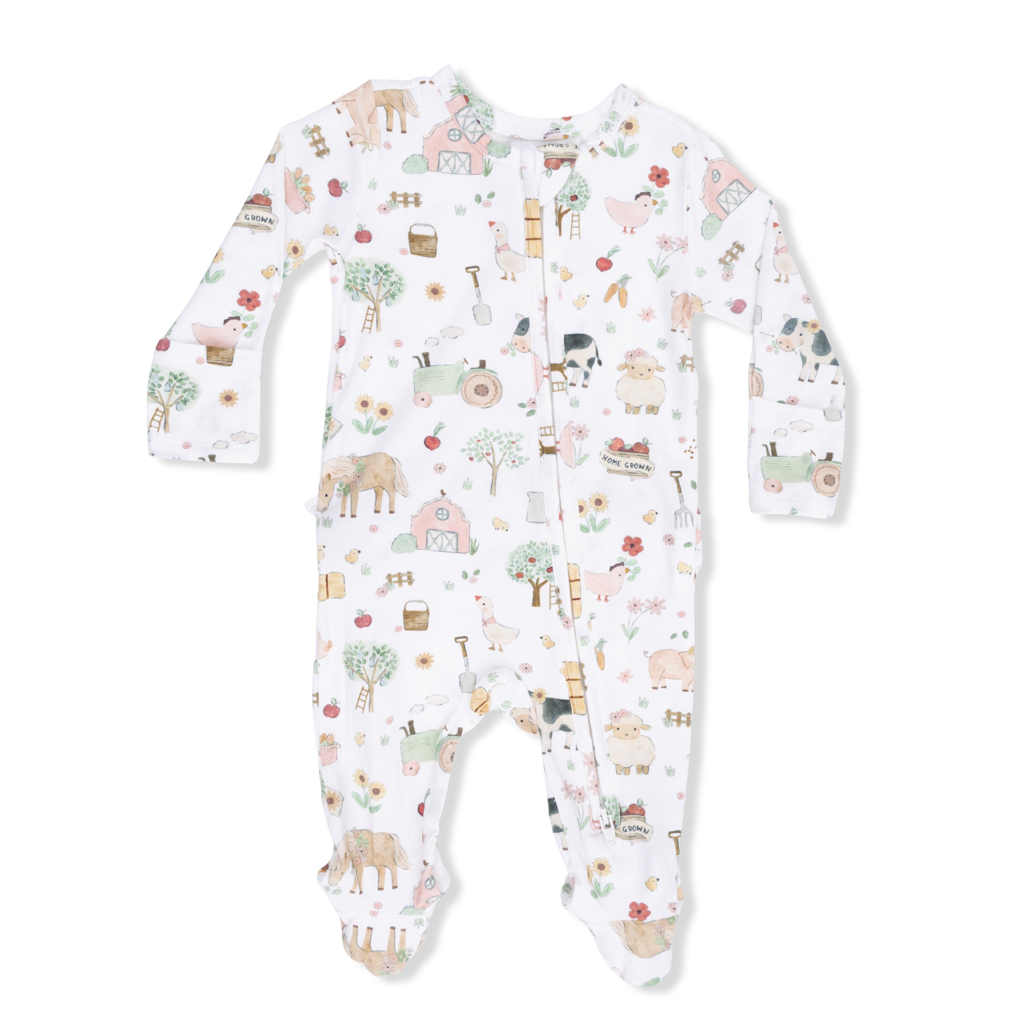 2 Way Zipper Ruffle Footie | Cute Farm Animals Pink