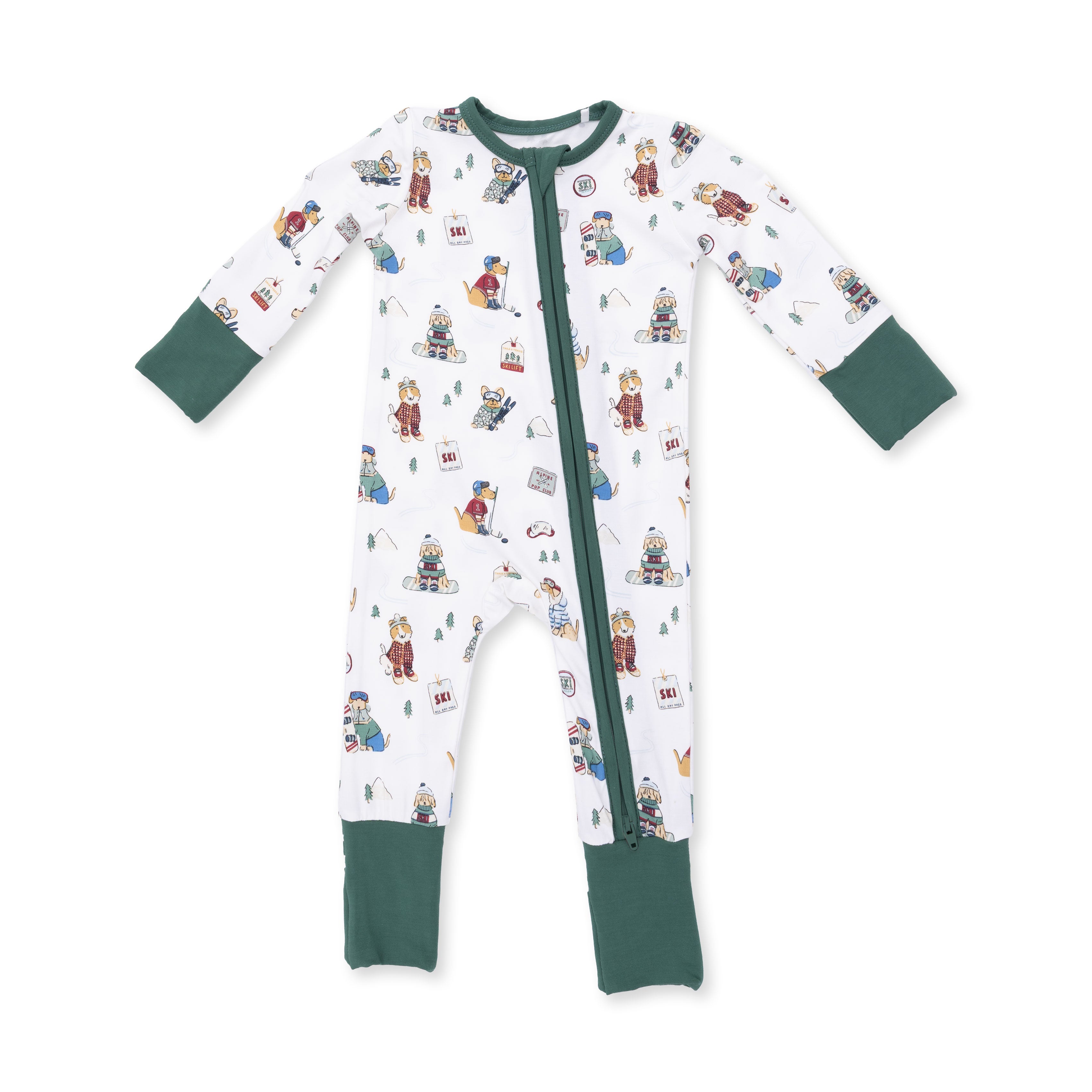 Convertible Romper | Winter Sports Dogs Green