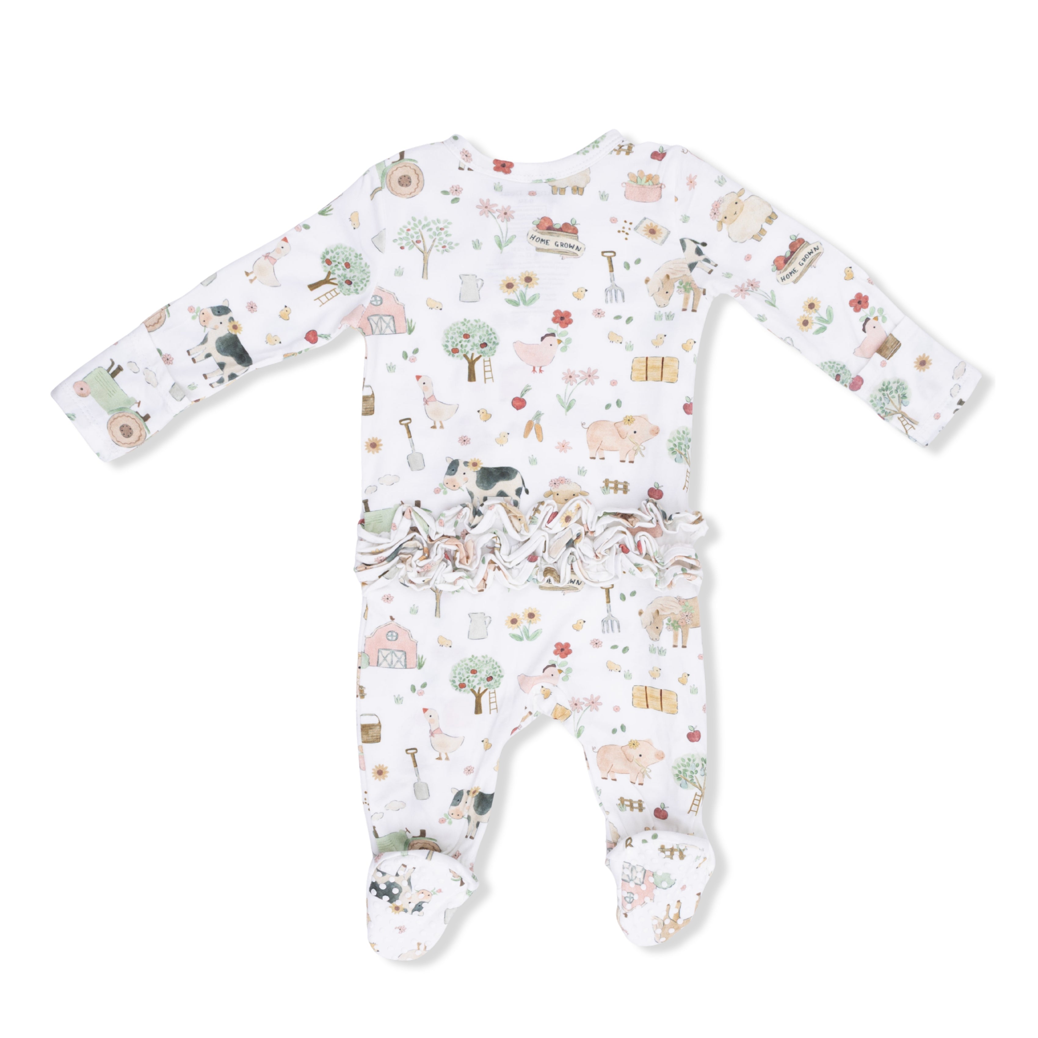 2 Way Zipper Ruffle Footie | Cute Farm Animals Pink