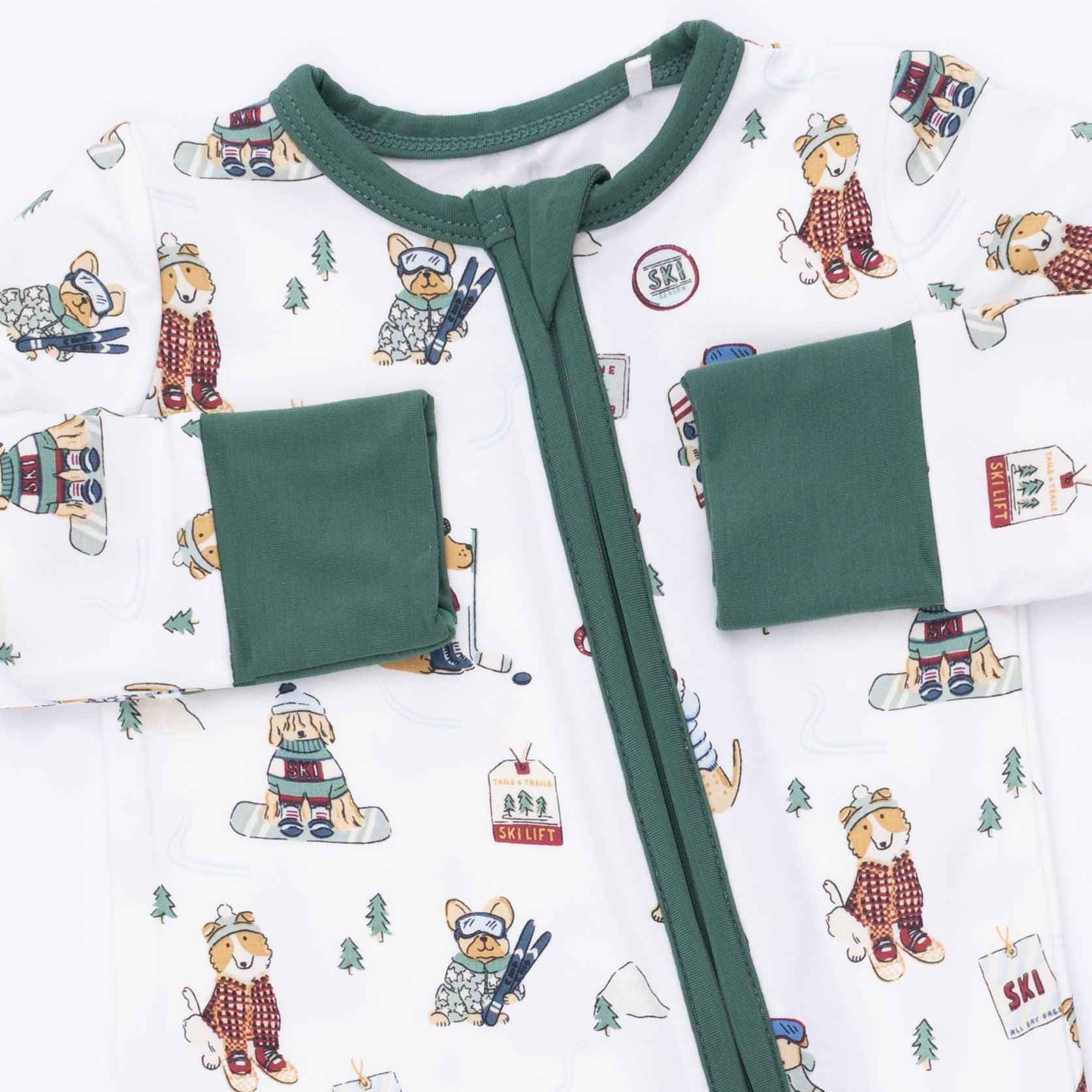 Convertible Romper | Winter Sports Dogs Green