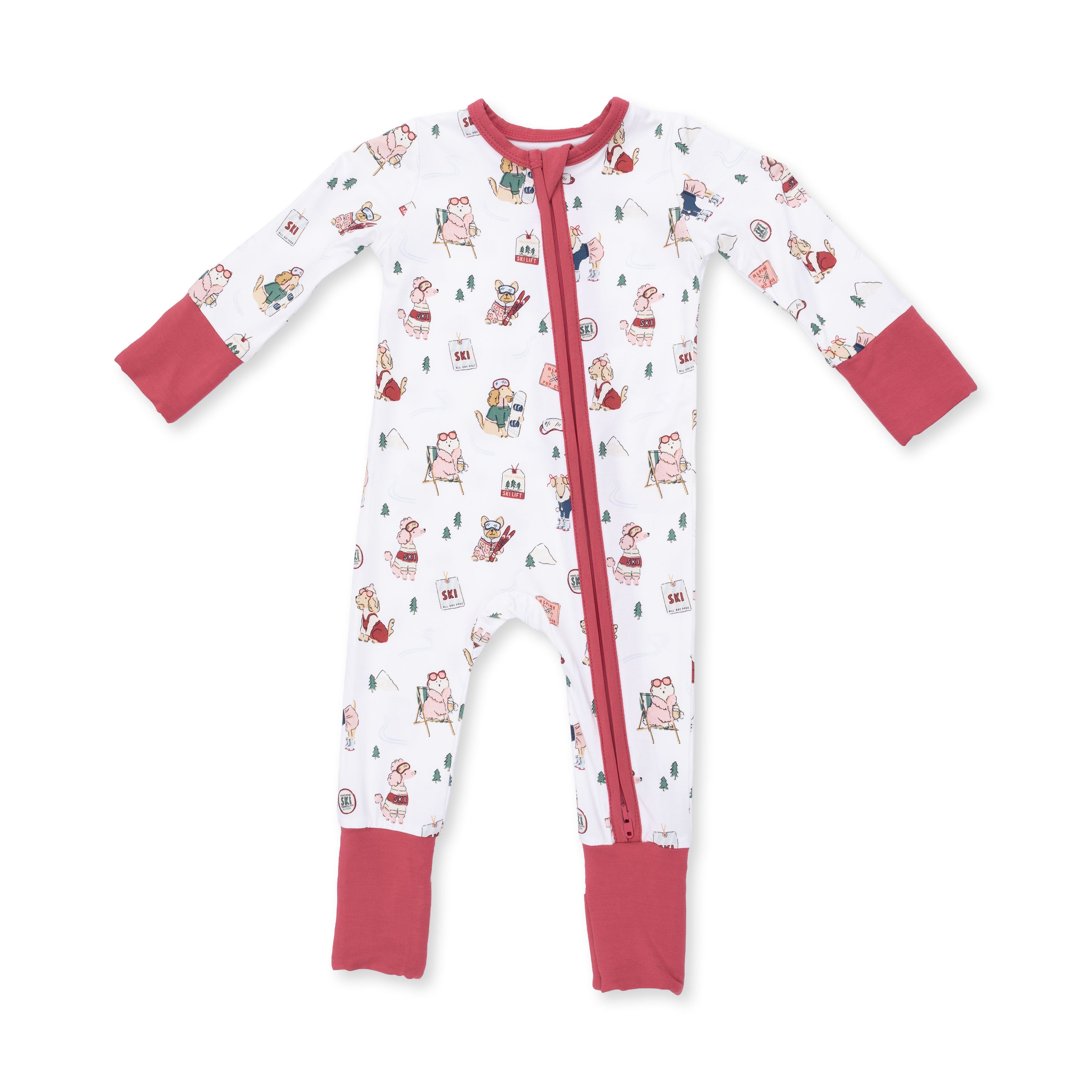 Convertible Romper | Winter Sports Dogs Pink