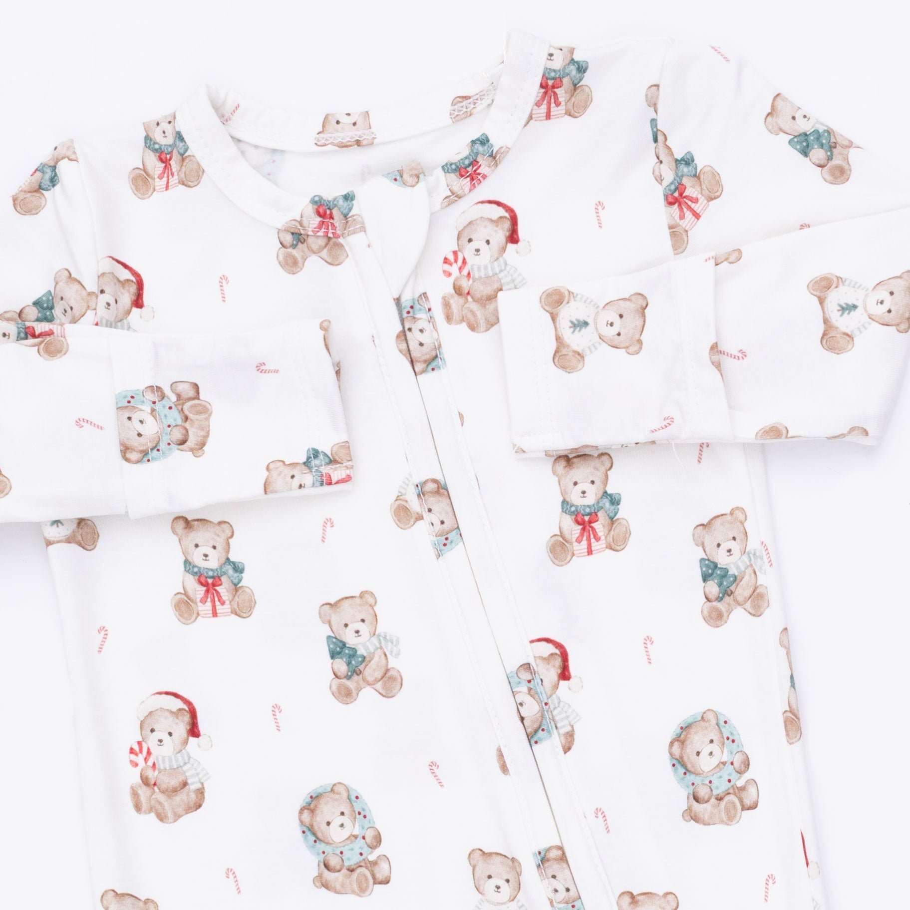 2 Way Zipper Footie | Christmas Teddy Bears