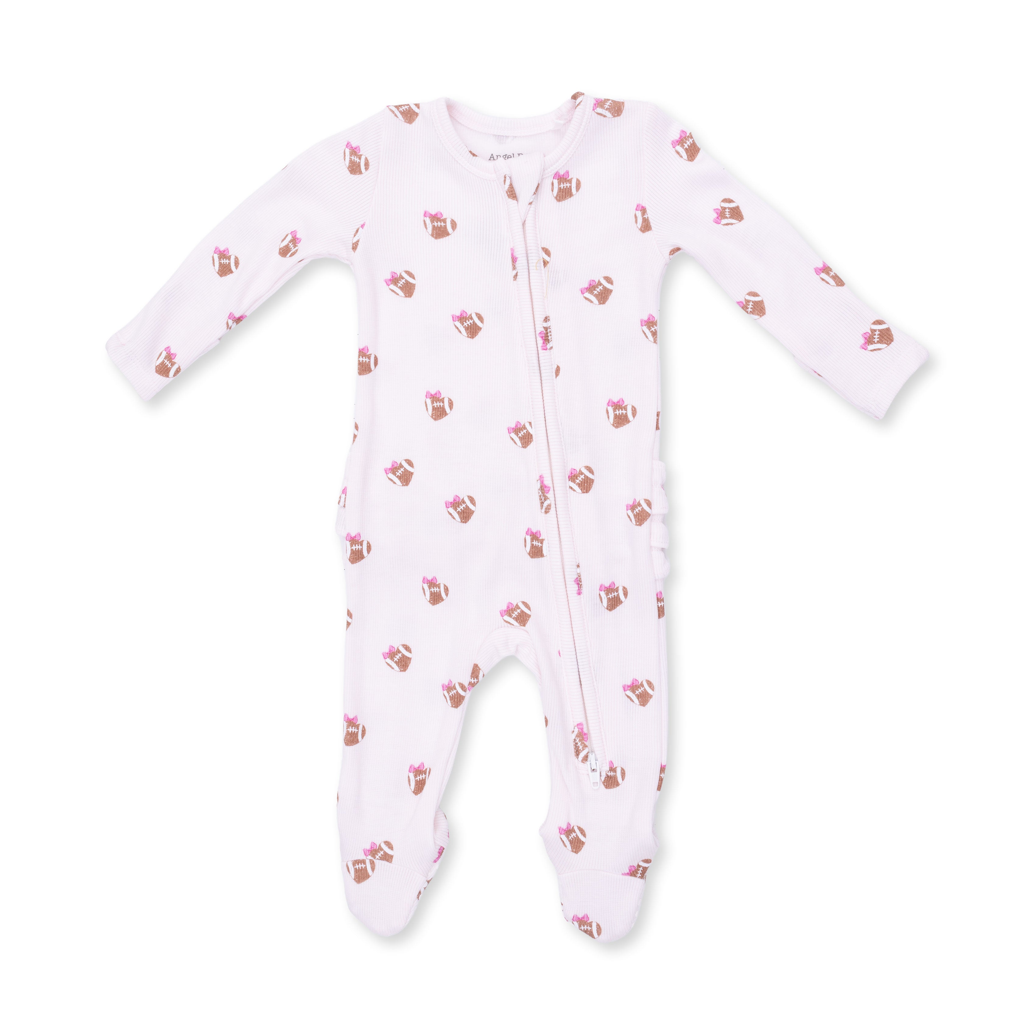 2 Way Zipper Ruffle Footie | Mini Football Hearts