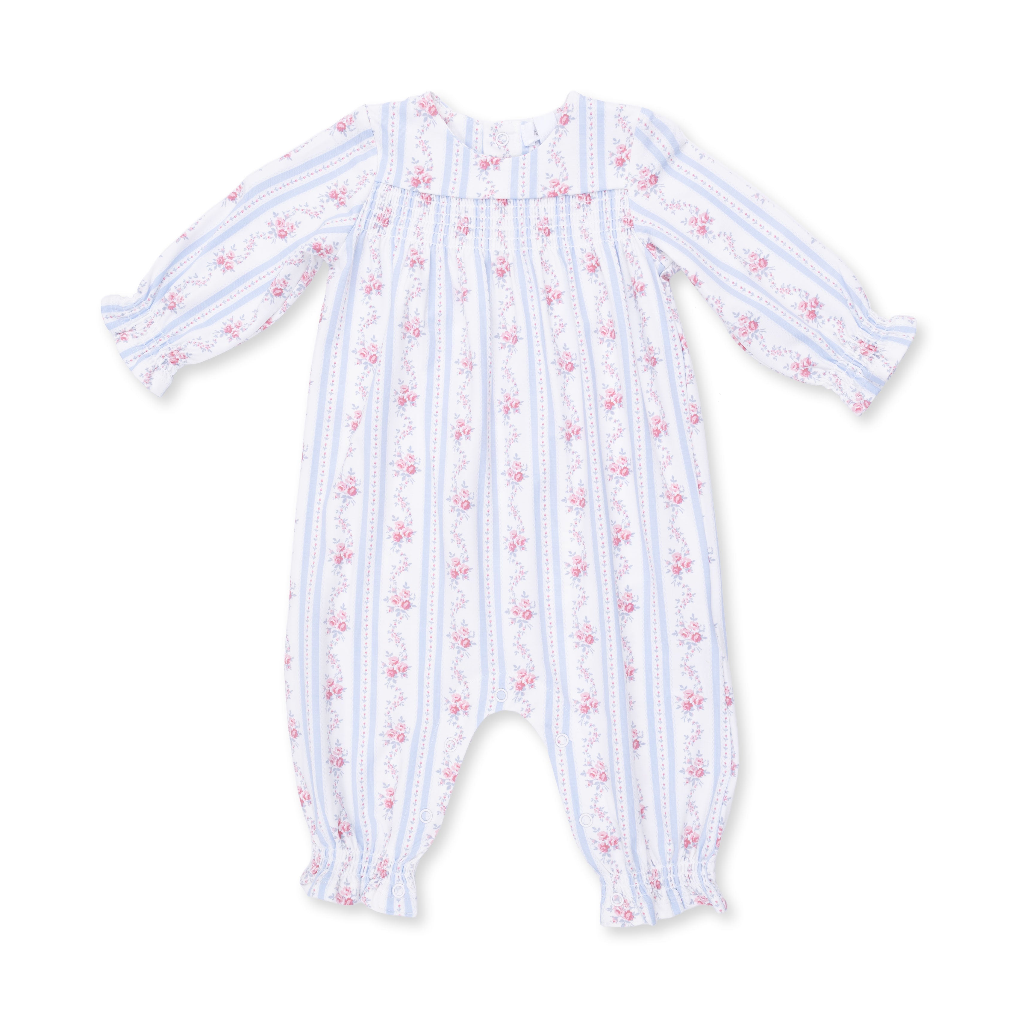Smocked Long Sleeve Romper | Anna Floral Stripe