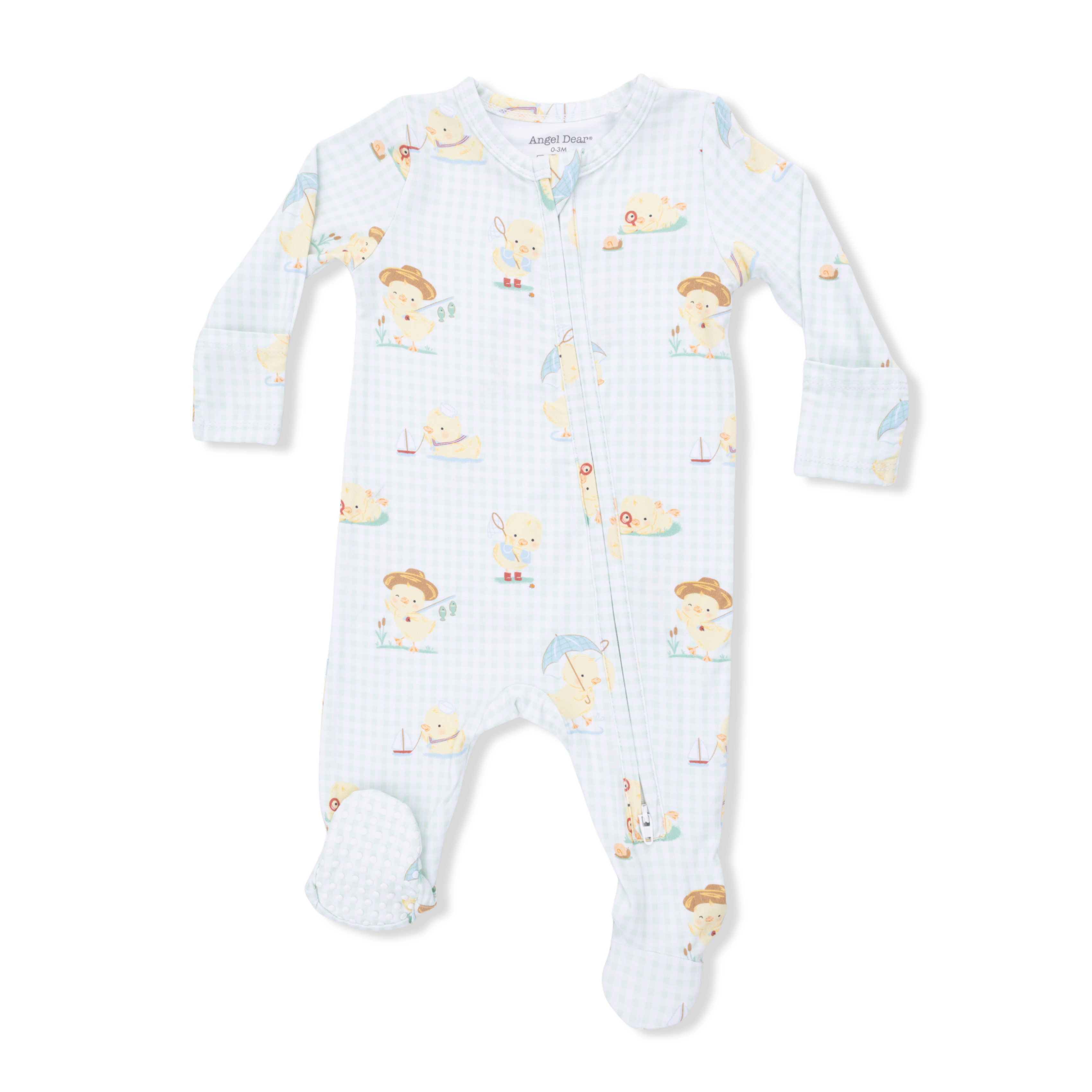 2 Way Zipper Footie | Vintage Spring Ducklings Green