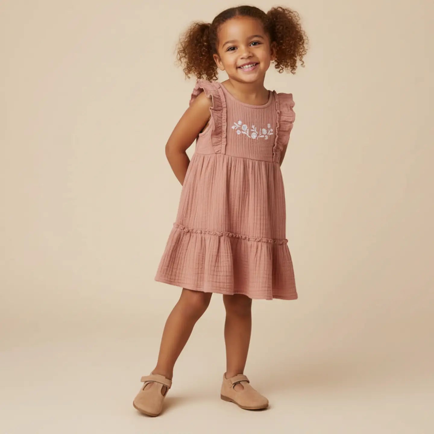 Embroidered Tiered Dress | Clay