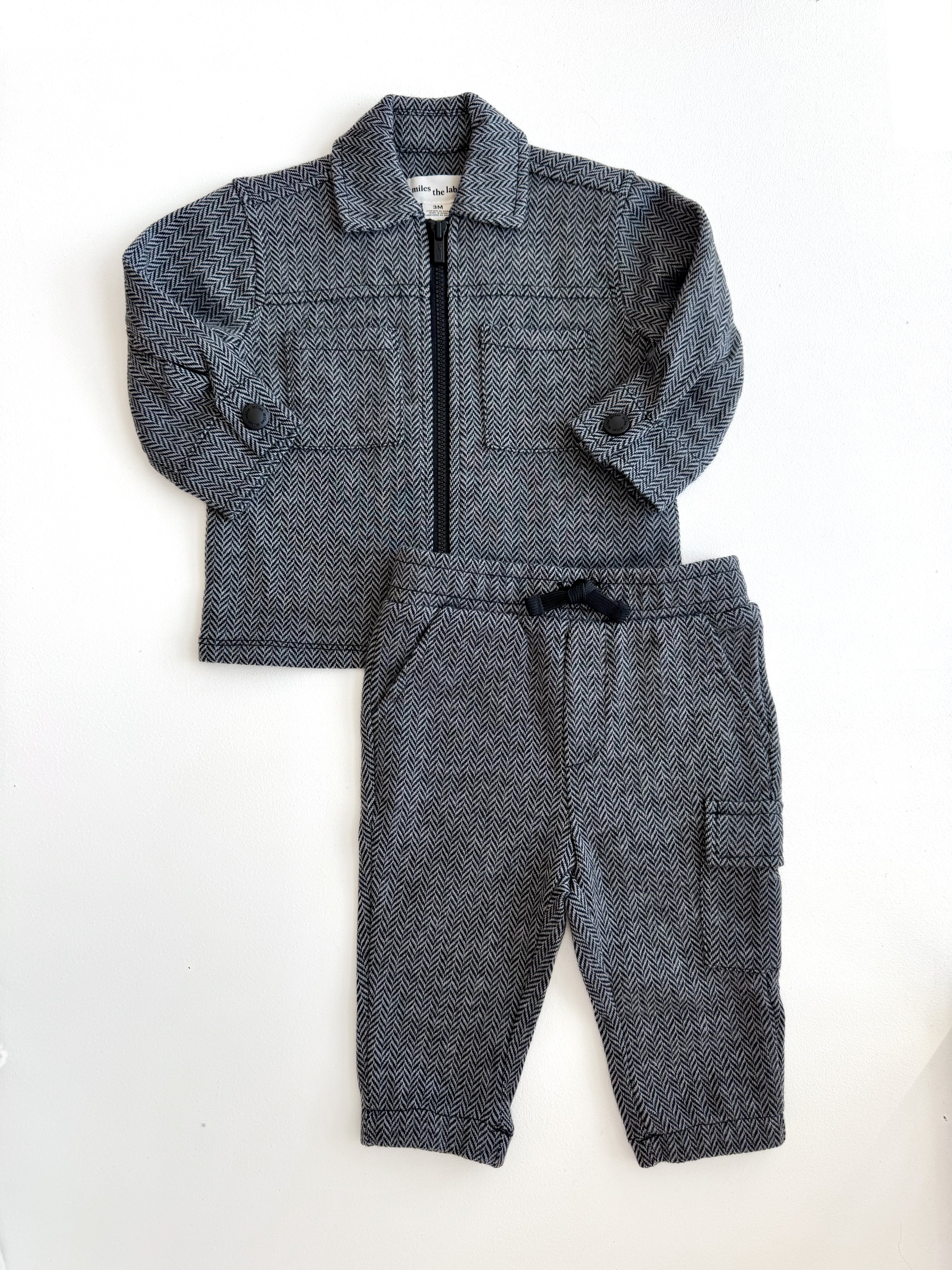 Shadow Jacquard Knit Full Zip Over Shirt & Knit Joggers