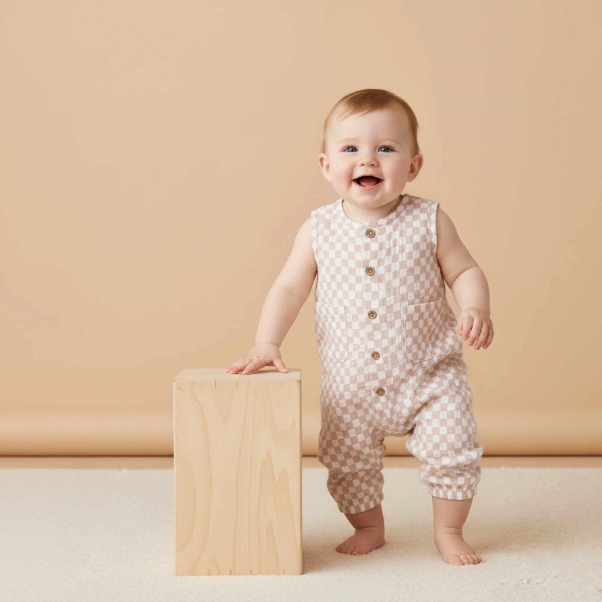 Organic Buttoned Jumpsuit | Brick Checks