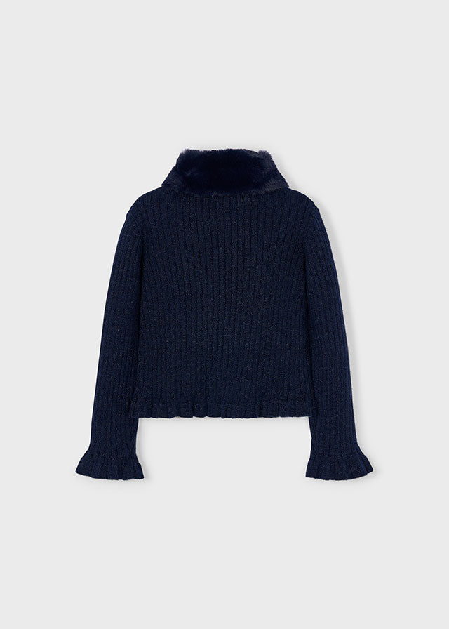 Faux Fur Collar Cardigan
