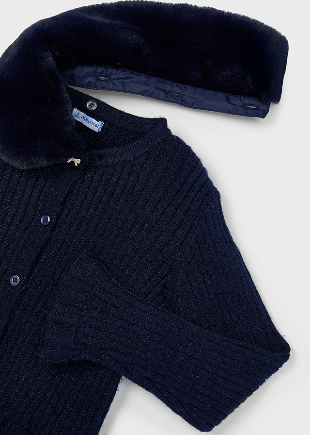 Faux Fur Collar Cardigan