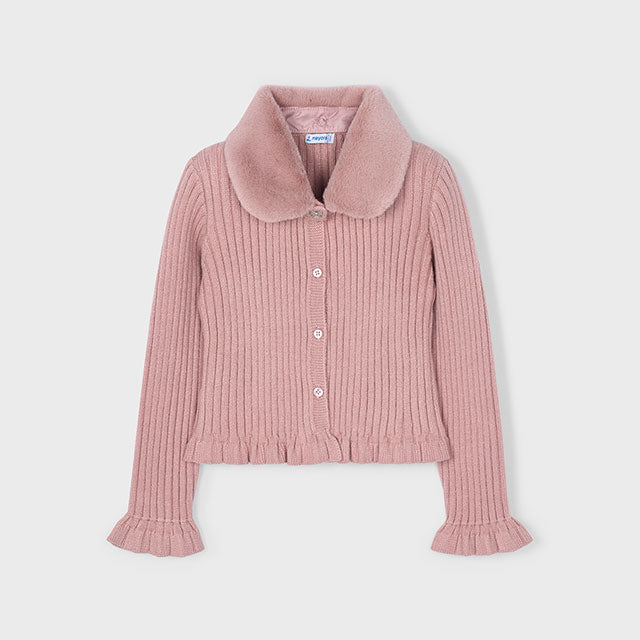 Faux Fur Collar Cardigan