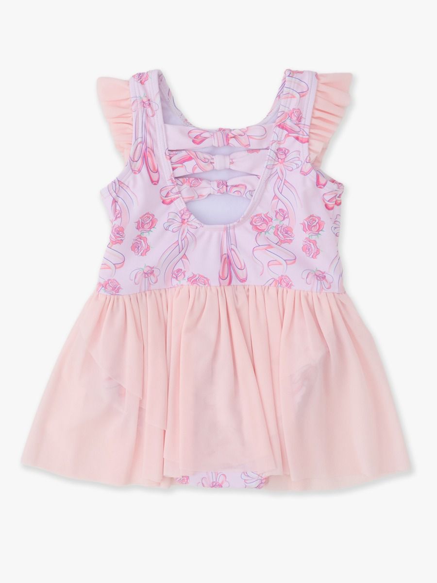 Rosy Ballet Bows Flutter Sleeve Dance & Gymnastics Leotard