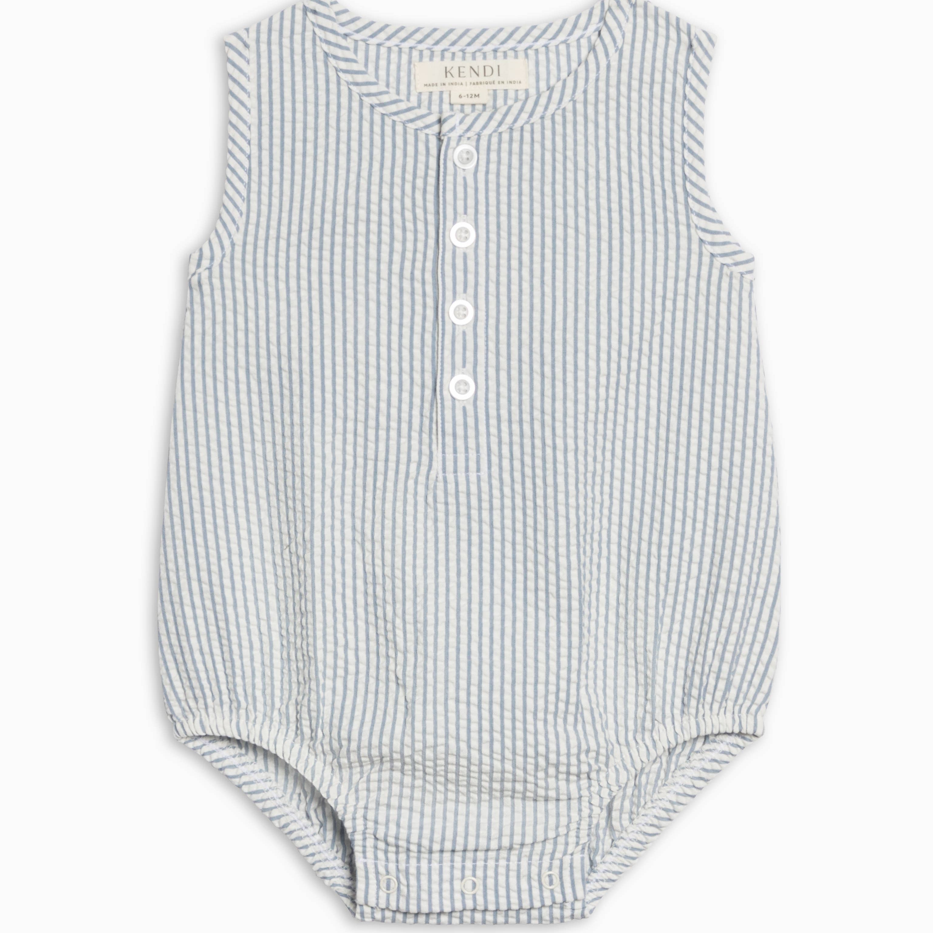 Wren Seersucker Bubble Romper | Shore Stripe