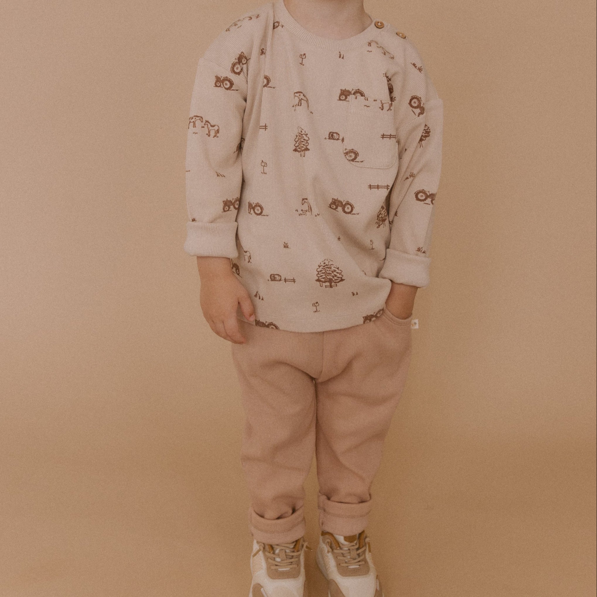 Organic Tee & Foldover Pant Set - Farm