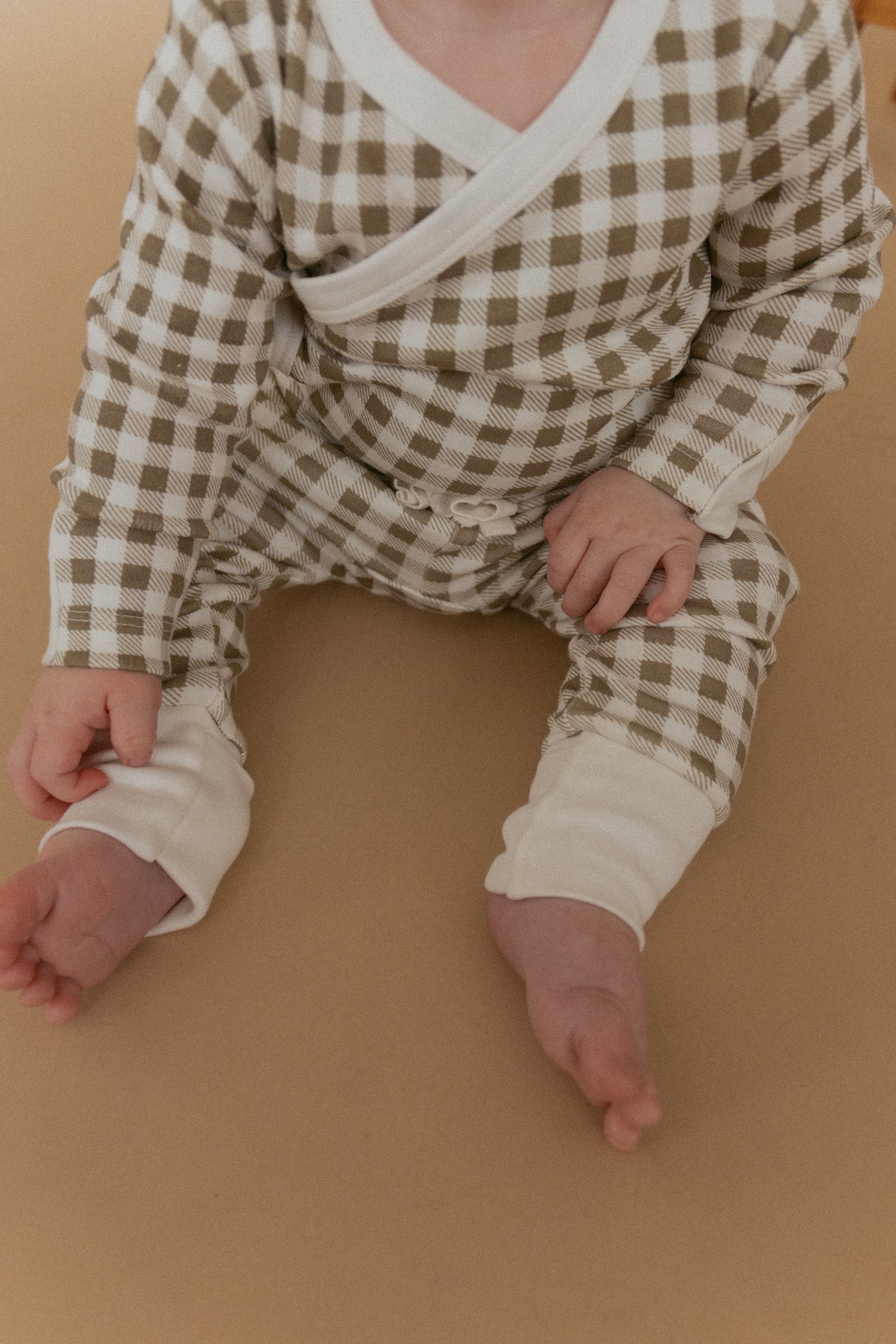 Organic Kimono Onesie & Pant Set - Olive Gingham