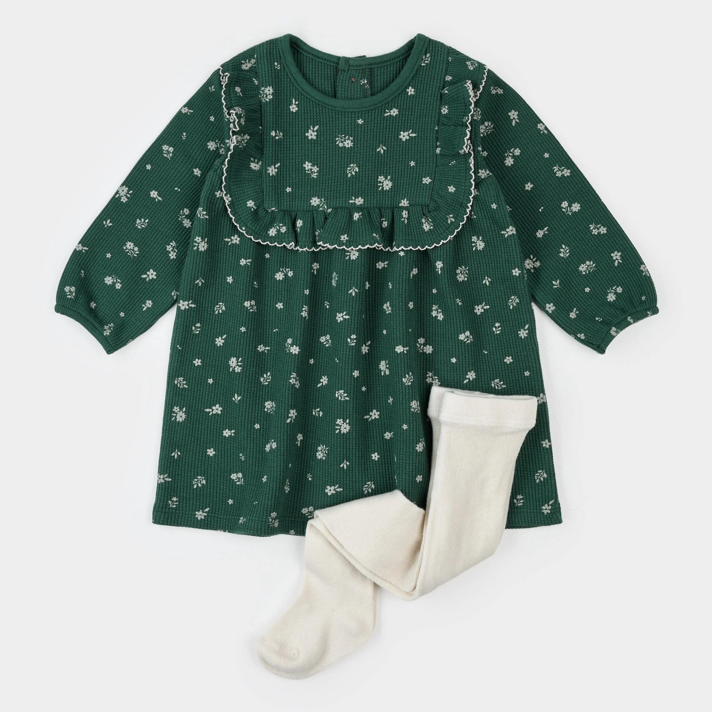 Snowpierce Print on Thermal Dress Set with Tights