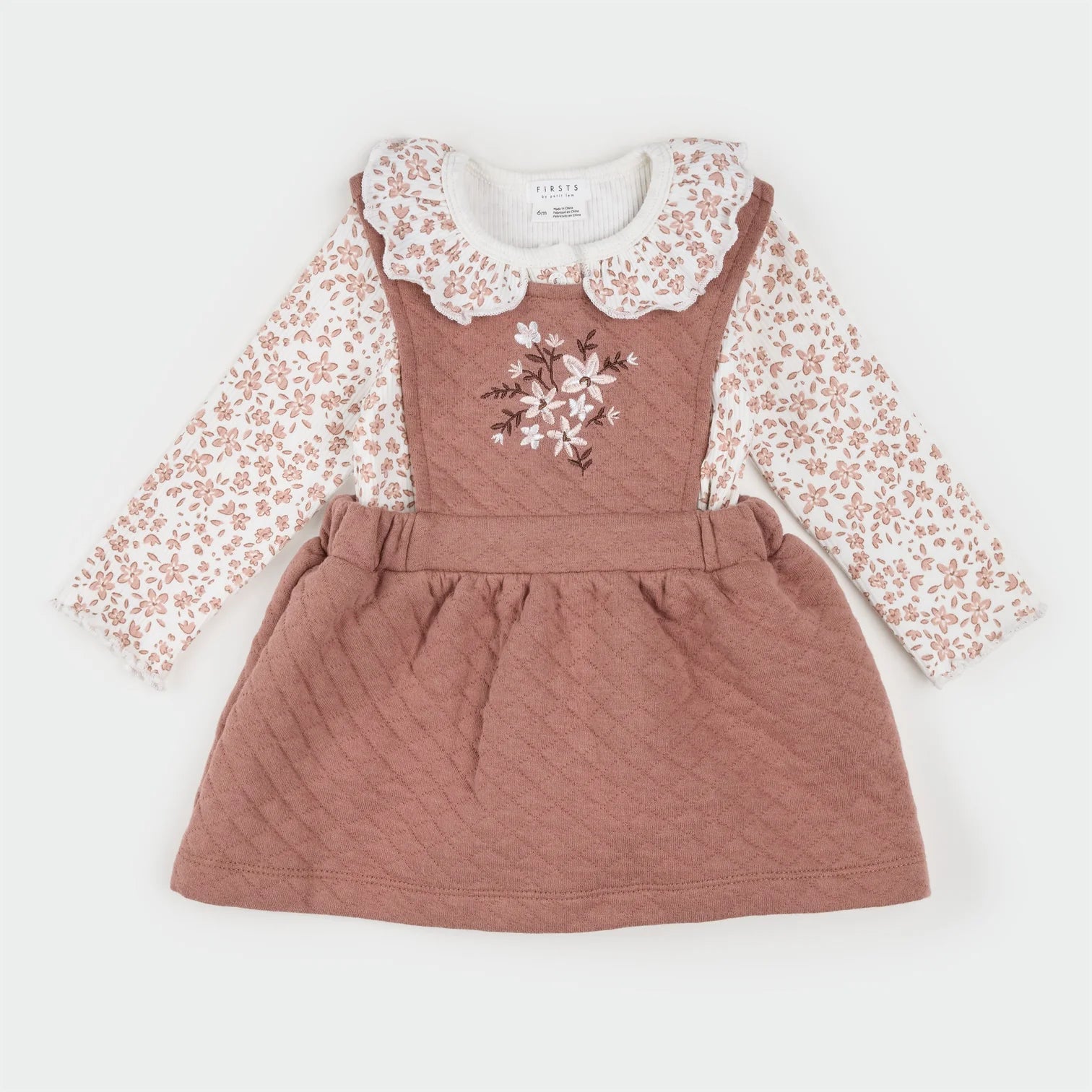 Floral Terracotta Quilted Overall Dress