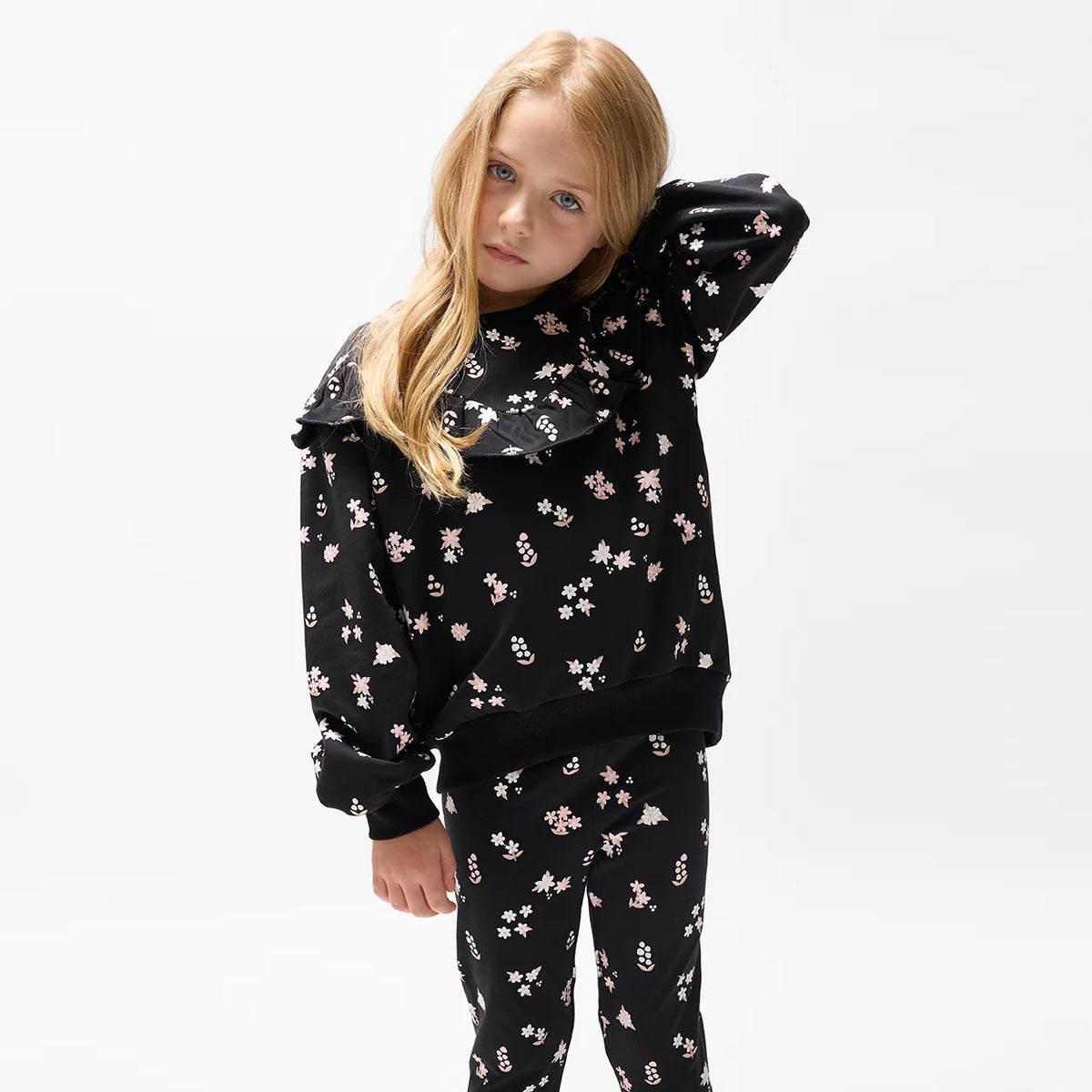 Crew Neck Sweatshirt + Legging Set | Black Floral