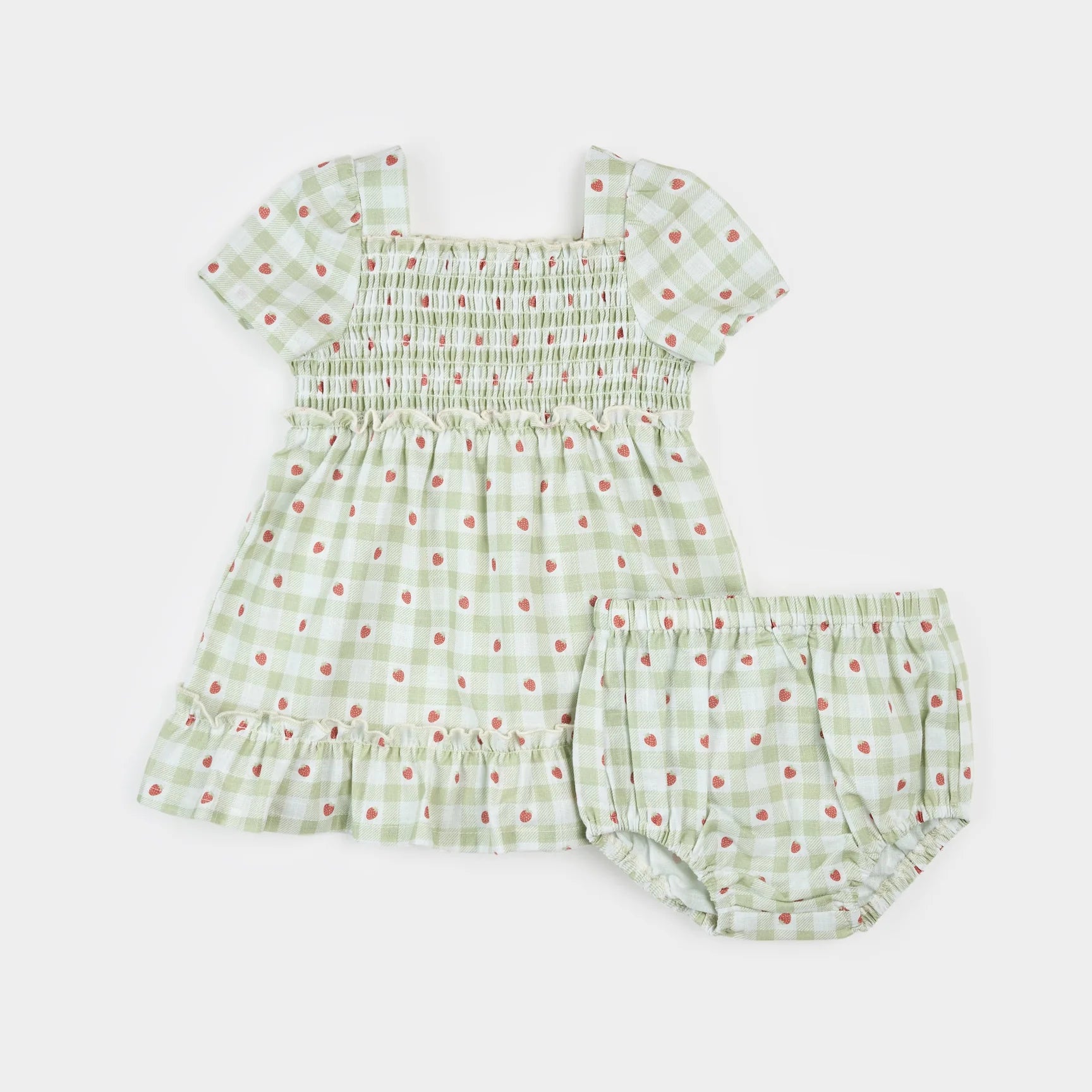 Strawberry Gingham Print Dress Set