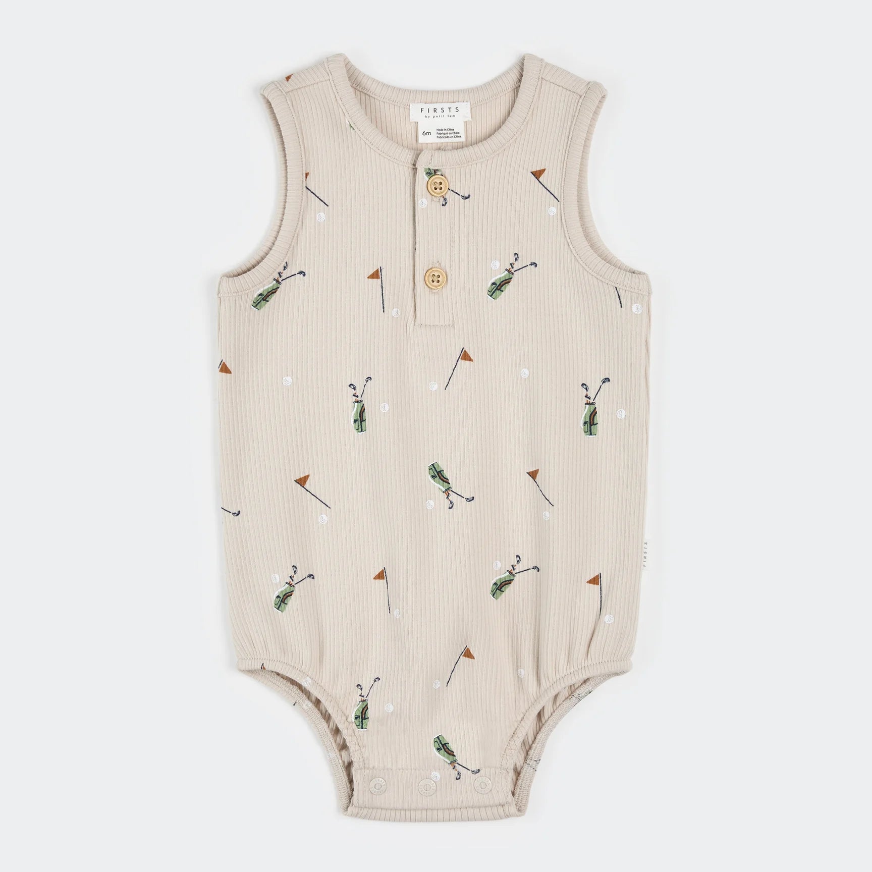 Golf Caddy Print on Sand Ribbed Bubble Romper