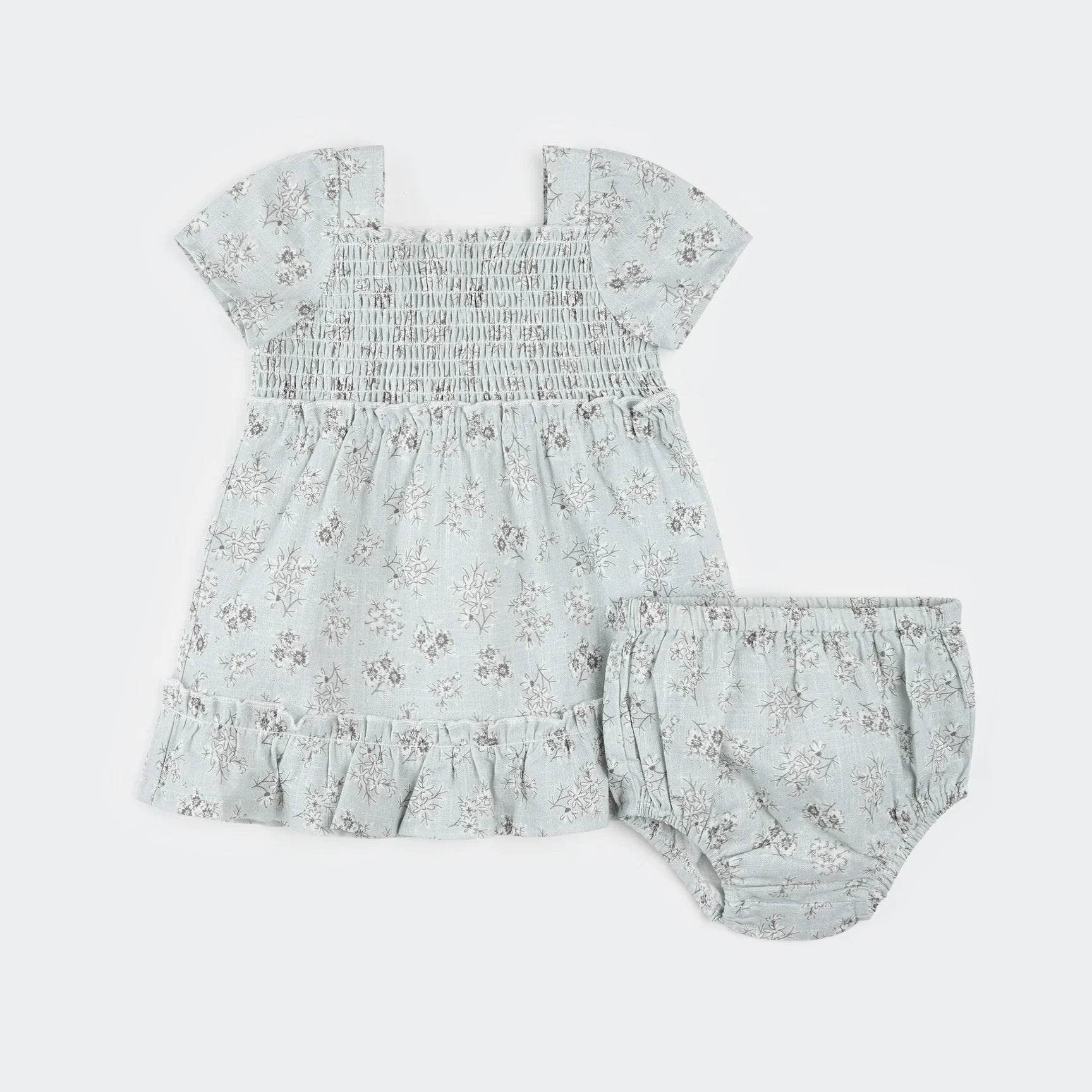 Vintage Floral Print on Powder Blue Dress Set