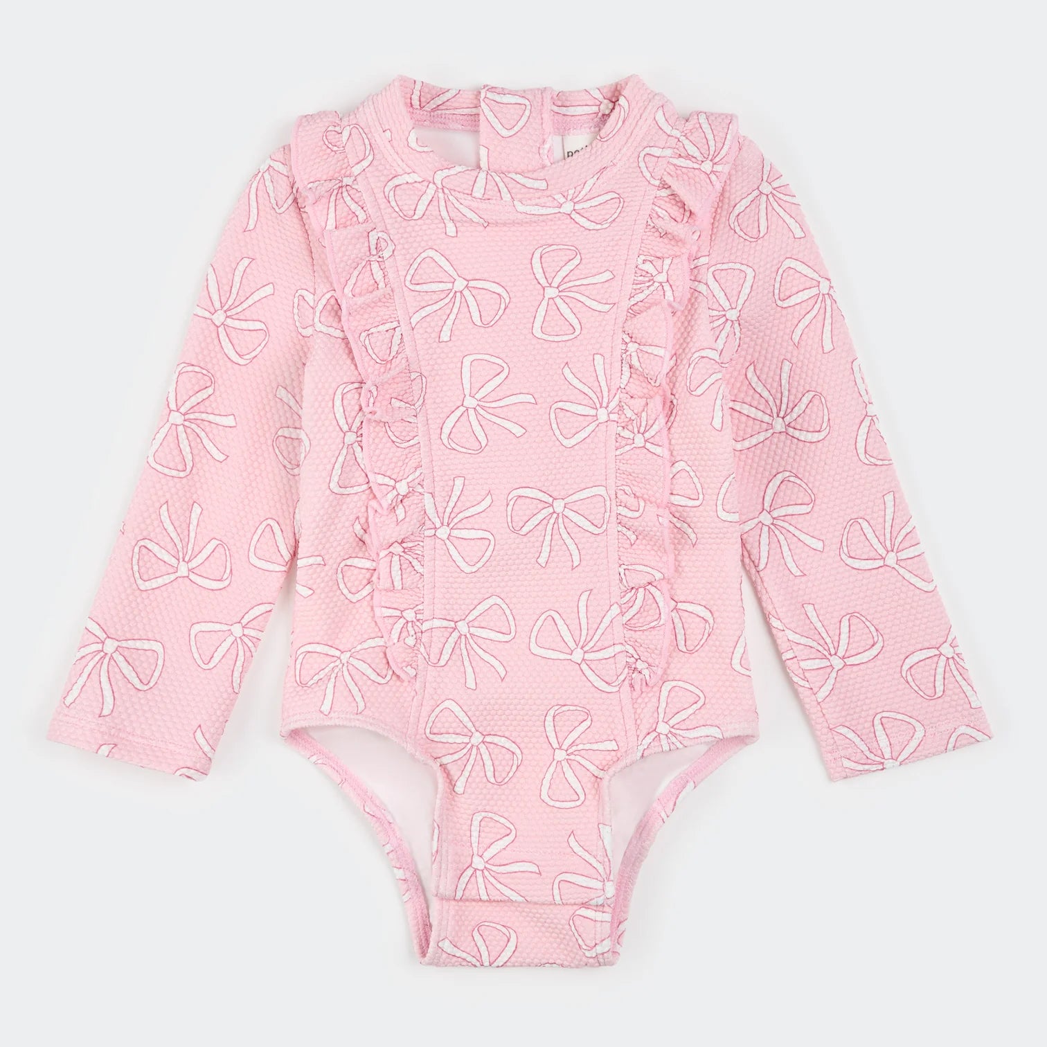 Bows Print on Light Pink Long-Sleeve One-Piece Swimsuit
